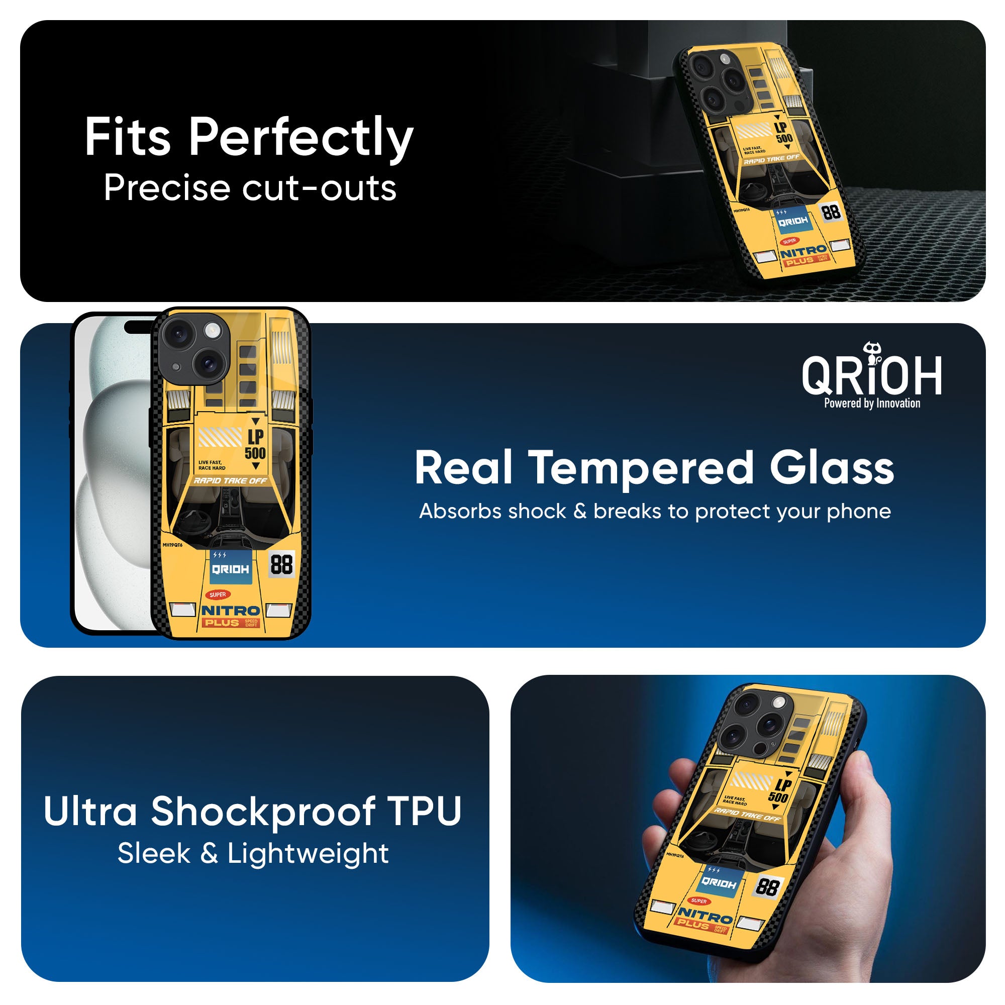 Yellow Racing Car Glass Case for iPhone XS Max