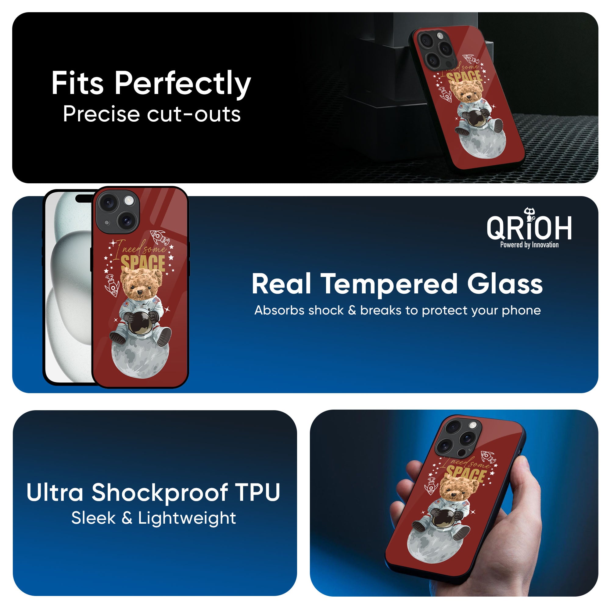 Astronaut Bear Glass Case for iPhone XS Max