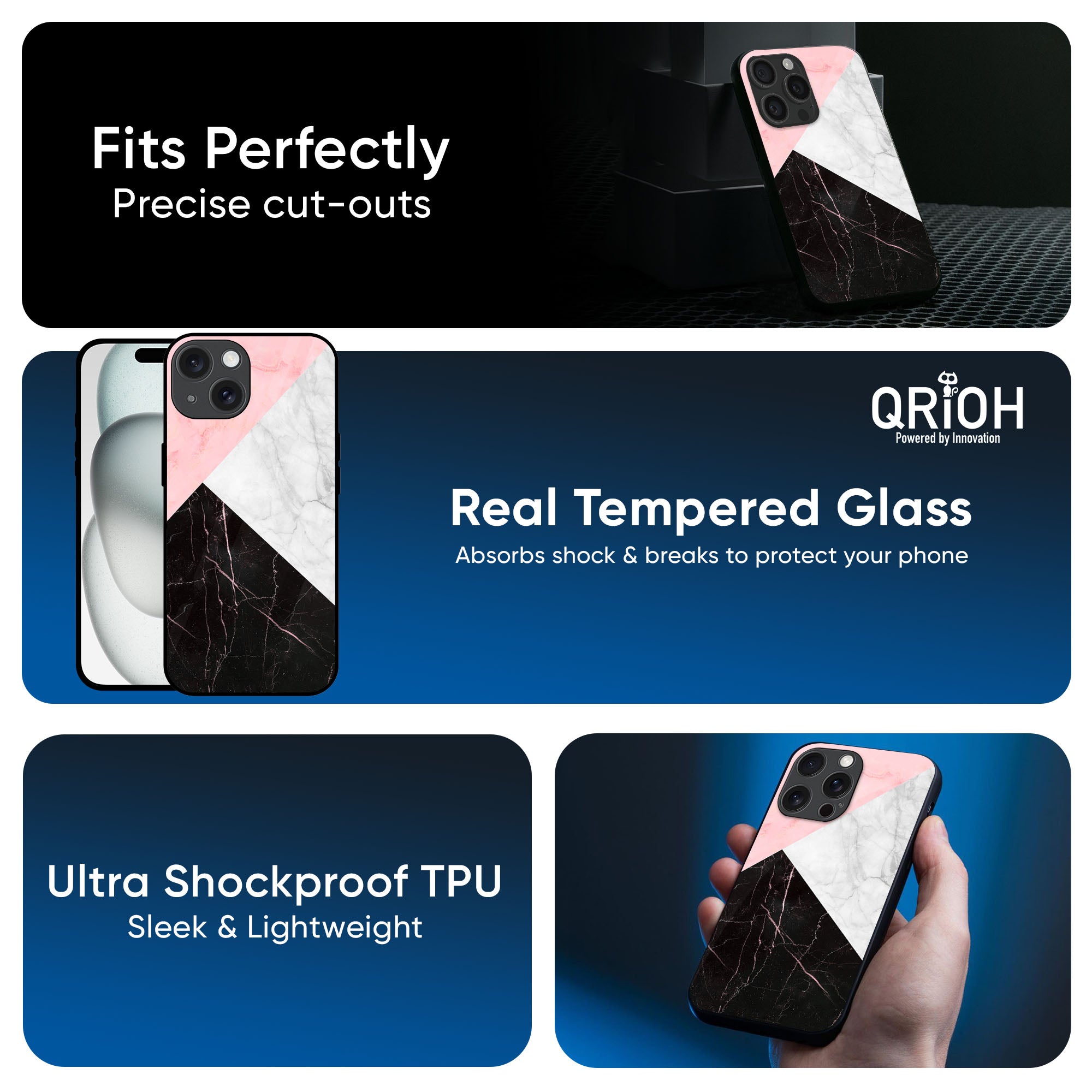 Marble Collage Art Glass Case For iPhone 16 Pro Max