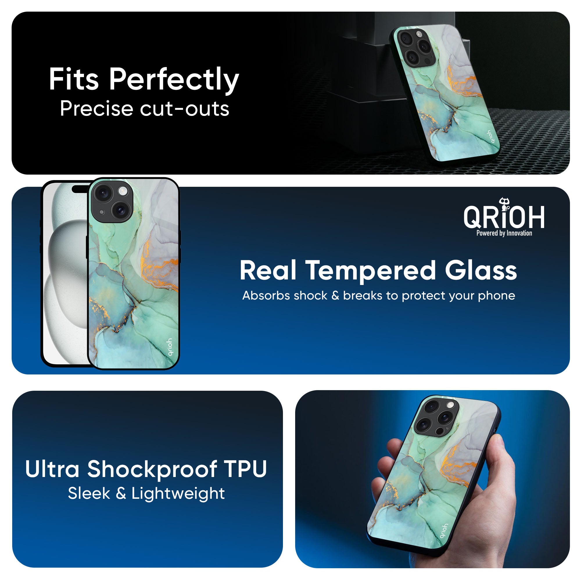 Green Marble Glass Case for iPhone 16 Pro Max