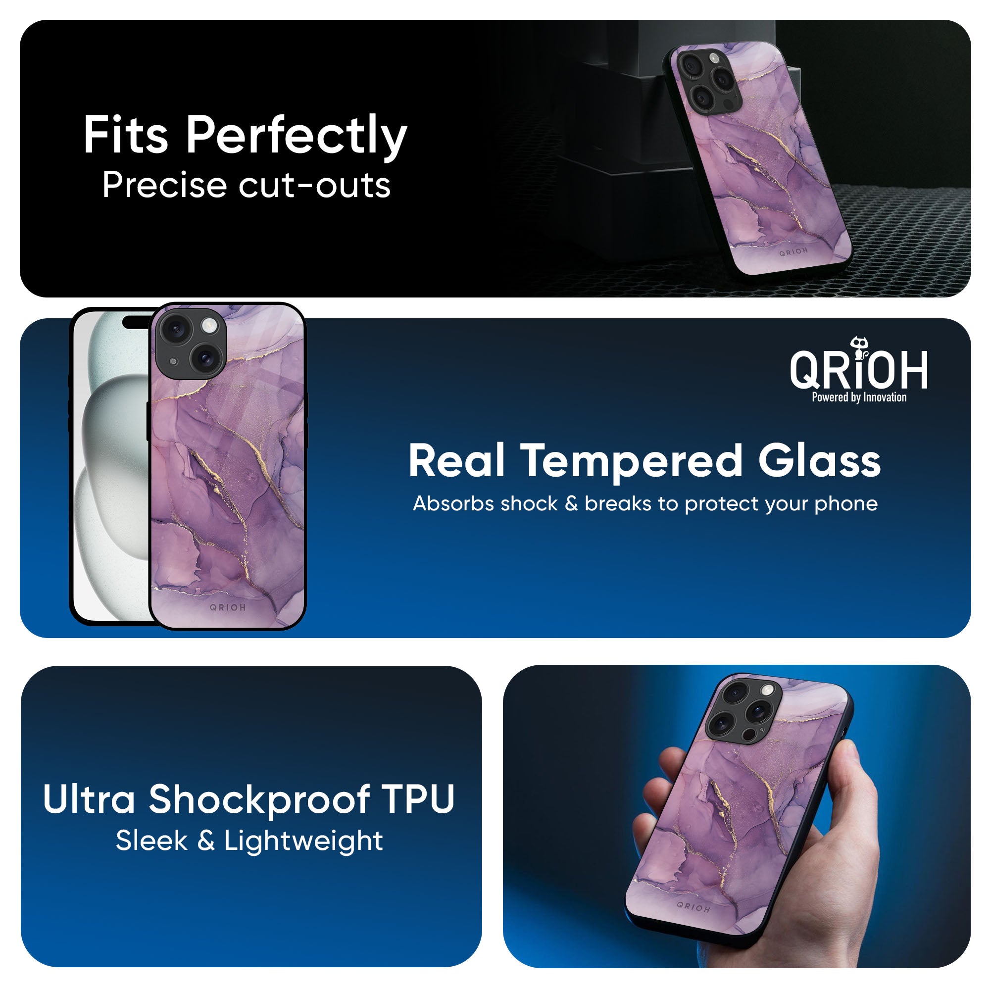 Purple Gold Marble Glass Case for iPhone 16 Pro Max