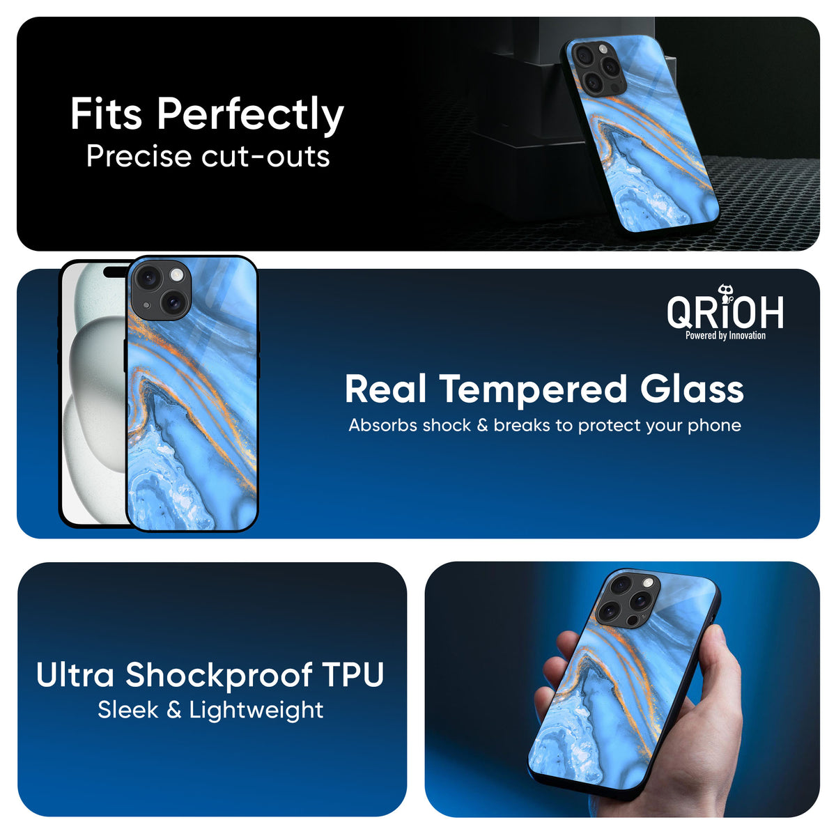 Vibrant Blue Marble Glass Case for iPhone 16