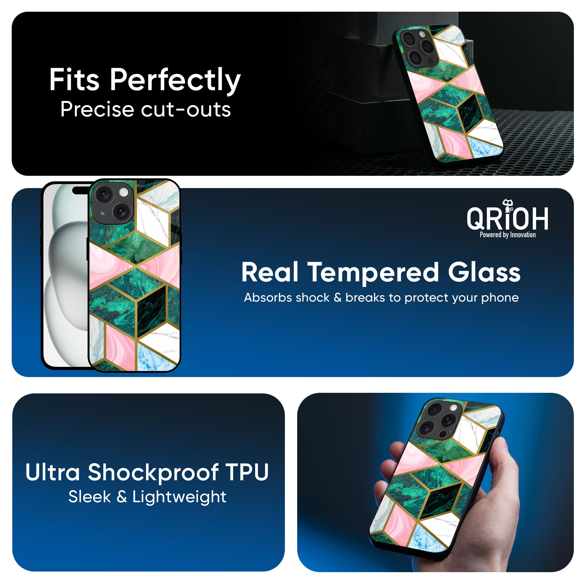 Seamless Green Marble Glass Case for iPhone 16 Pro Max