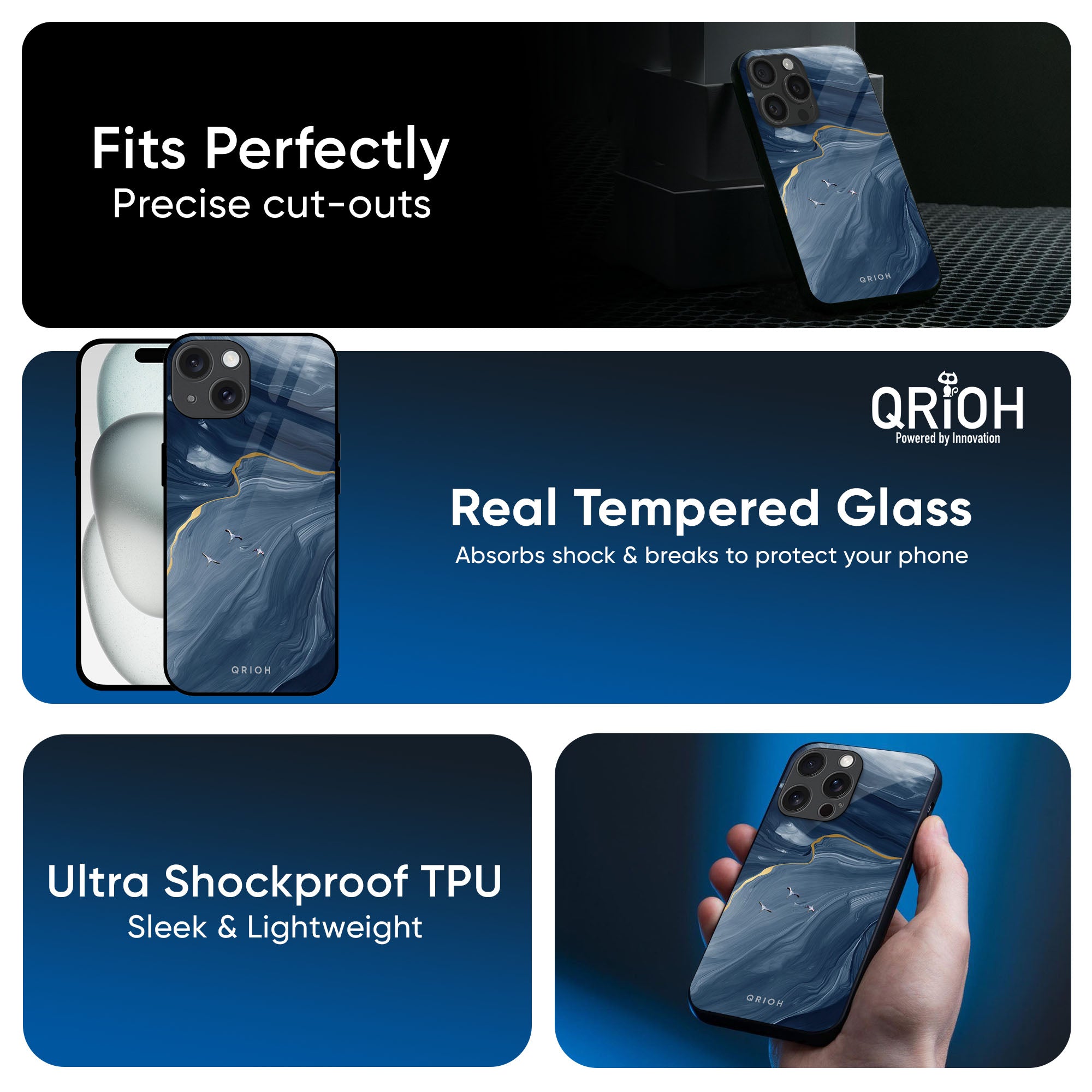 Deep Ocean Marble Glass Case for iPhone 16 Pro Max