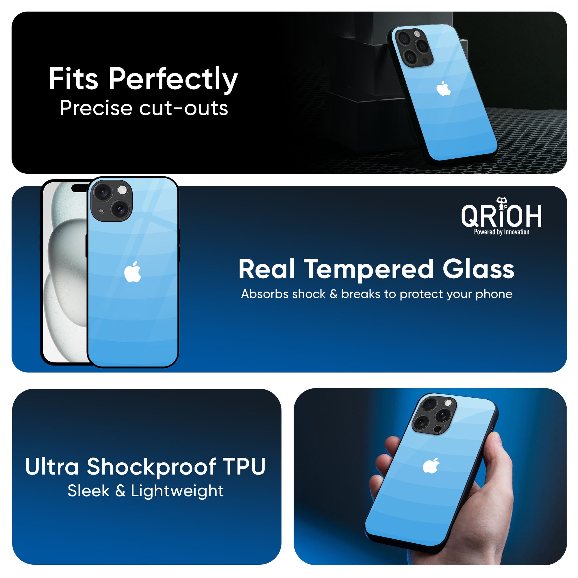 Wavy Blue Pattern Glass Case for iPhone 16 Pro Max