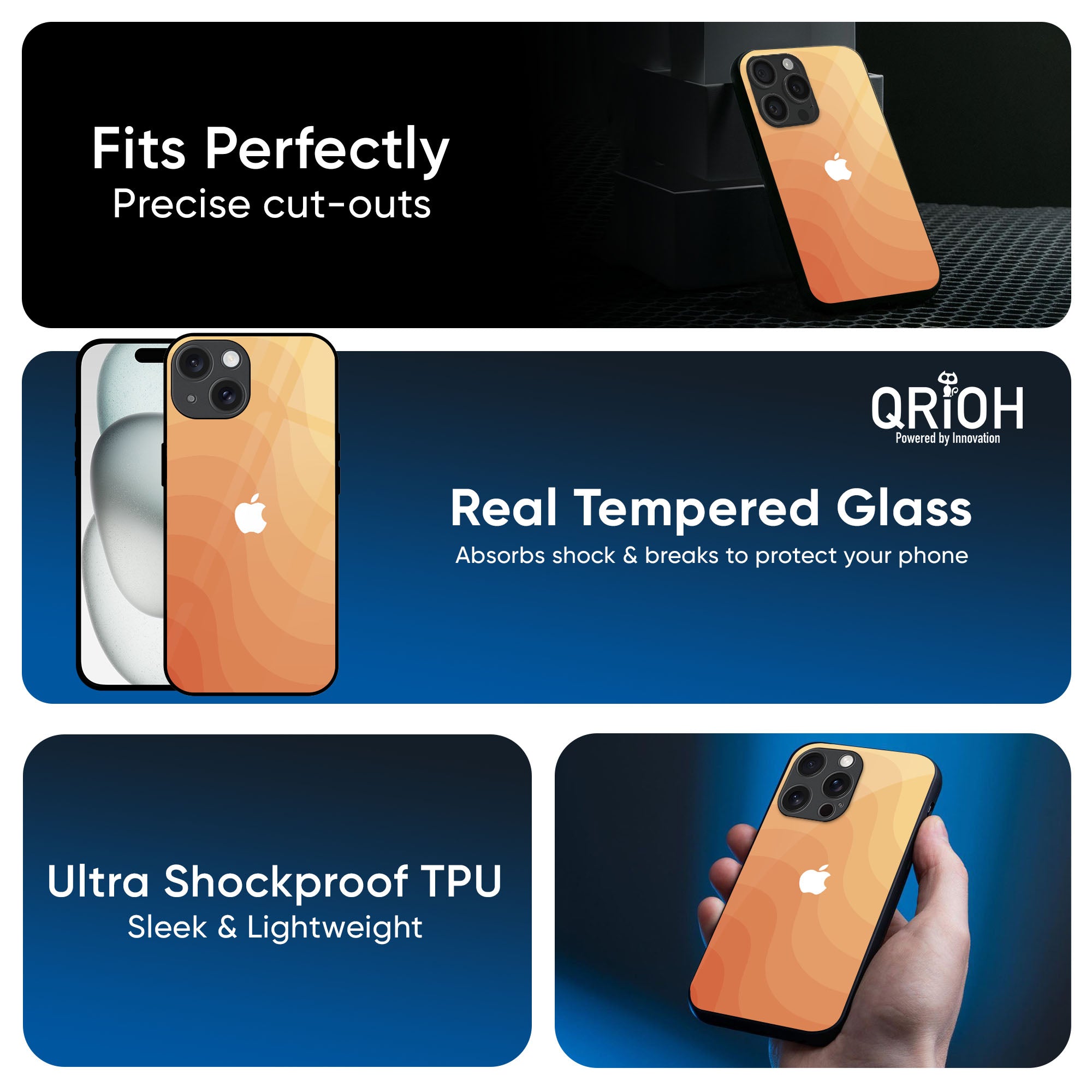 Orange Curve Pattern Glass Case for iPhone 16 Pro Max
