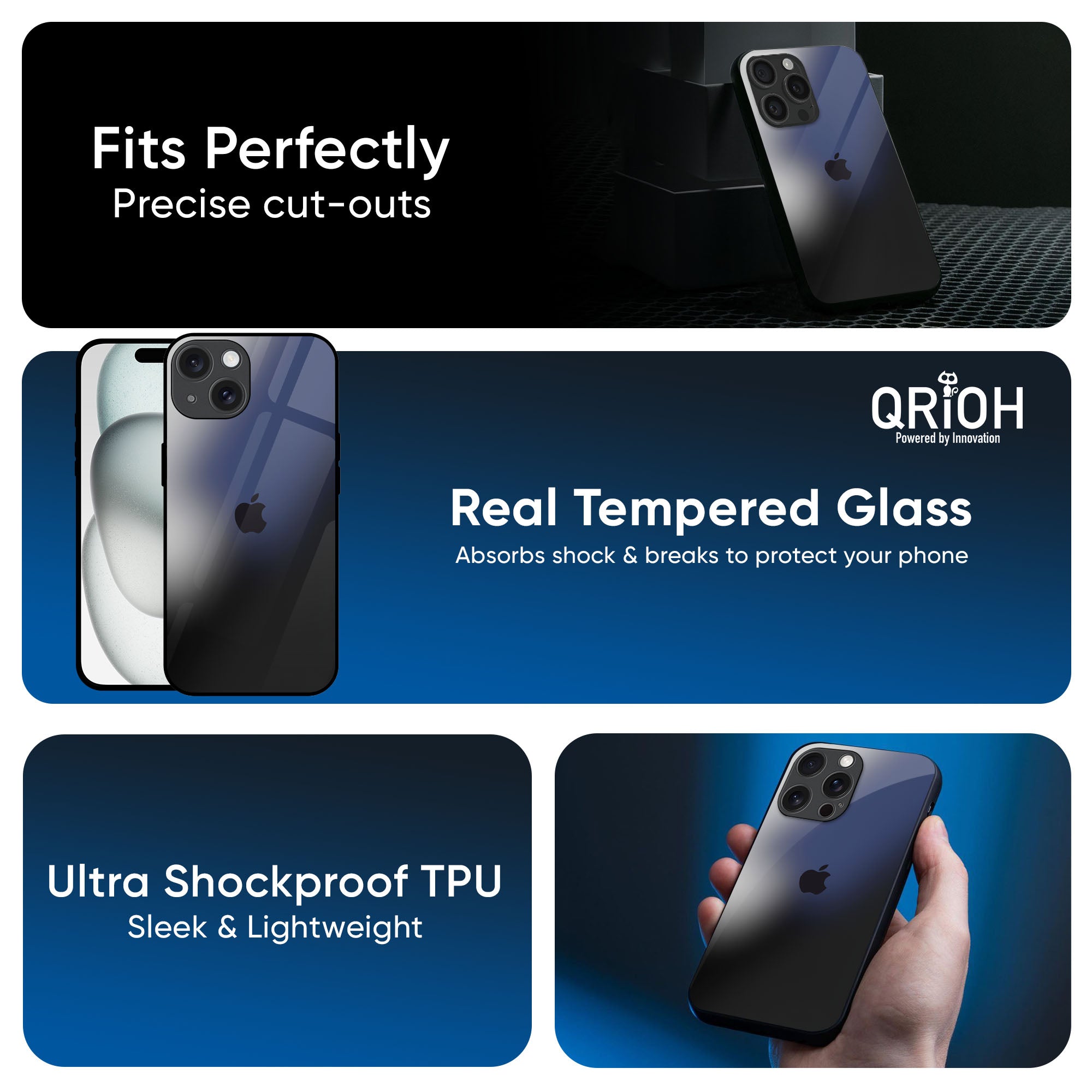 Black Tourmaline Glass Case for iPhone 16 Pro Max