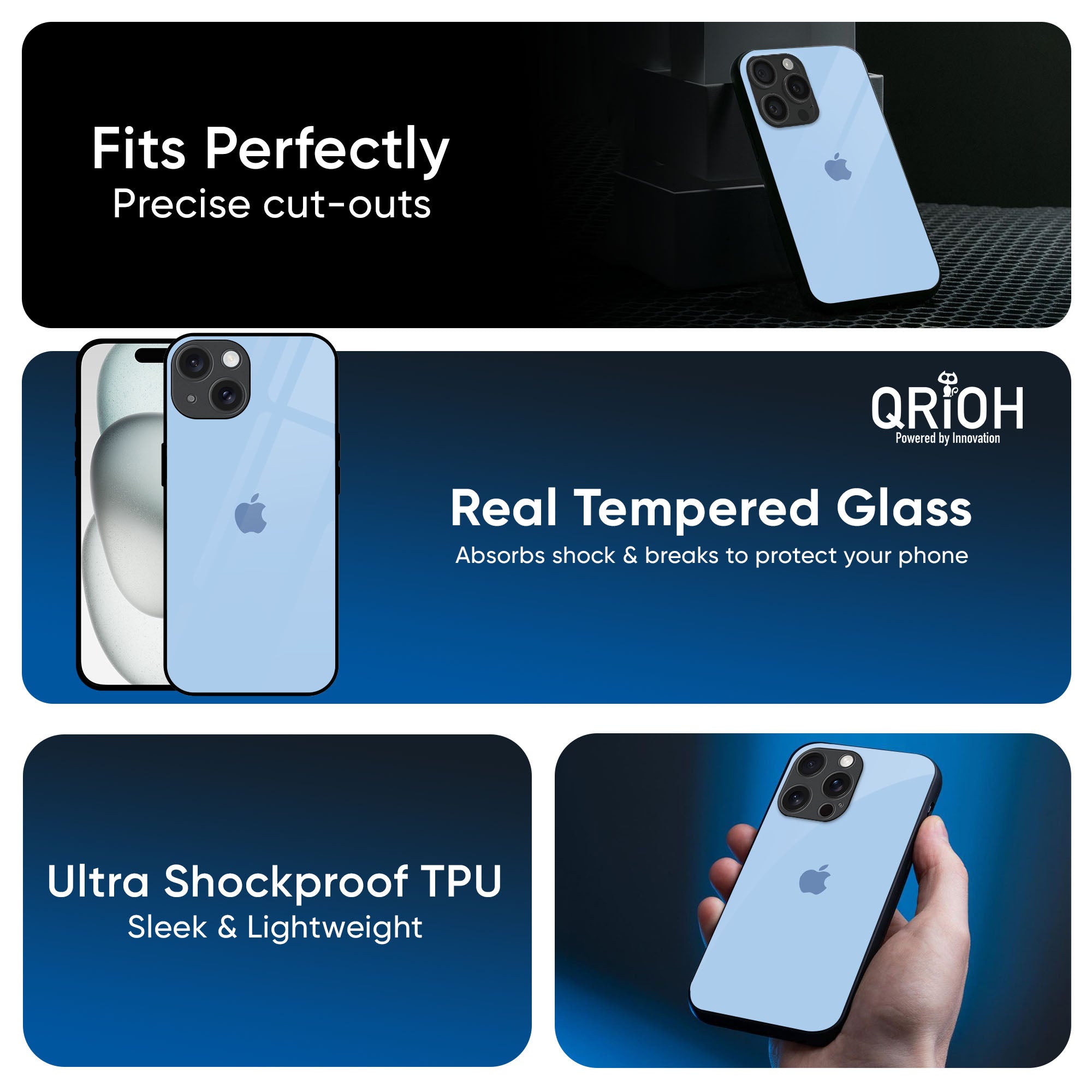 Pastel Sky Blue Glass Case for iPhone 16 Pro Max