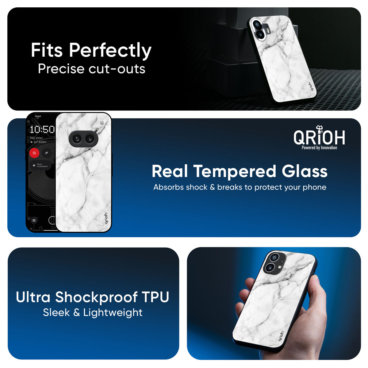 Modern White Marble Glass Case for Nothing CMF Phone 1
