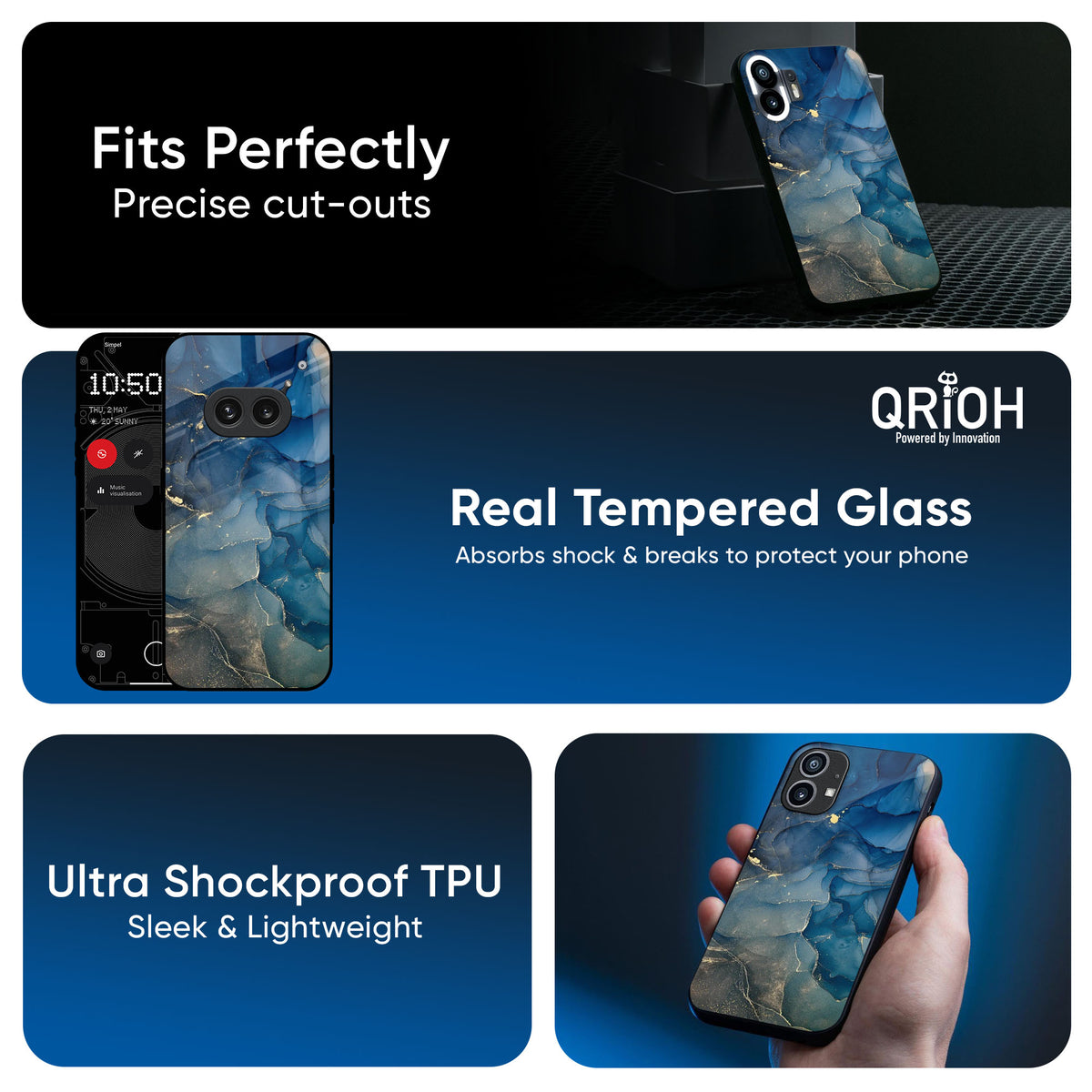 Blue Cool Marble Glass Case for Nothing CMF Phone 1