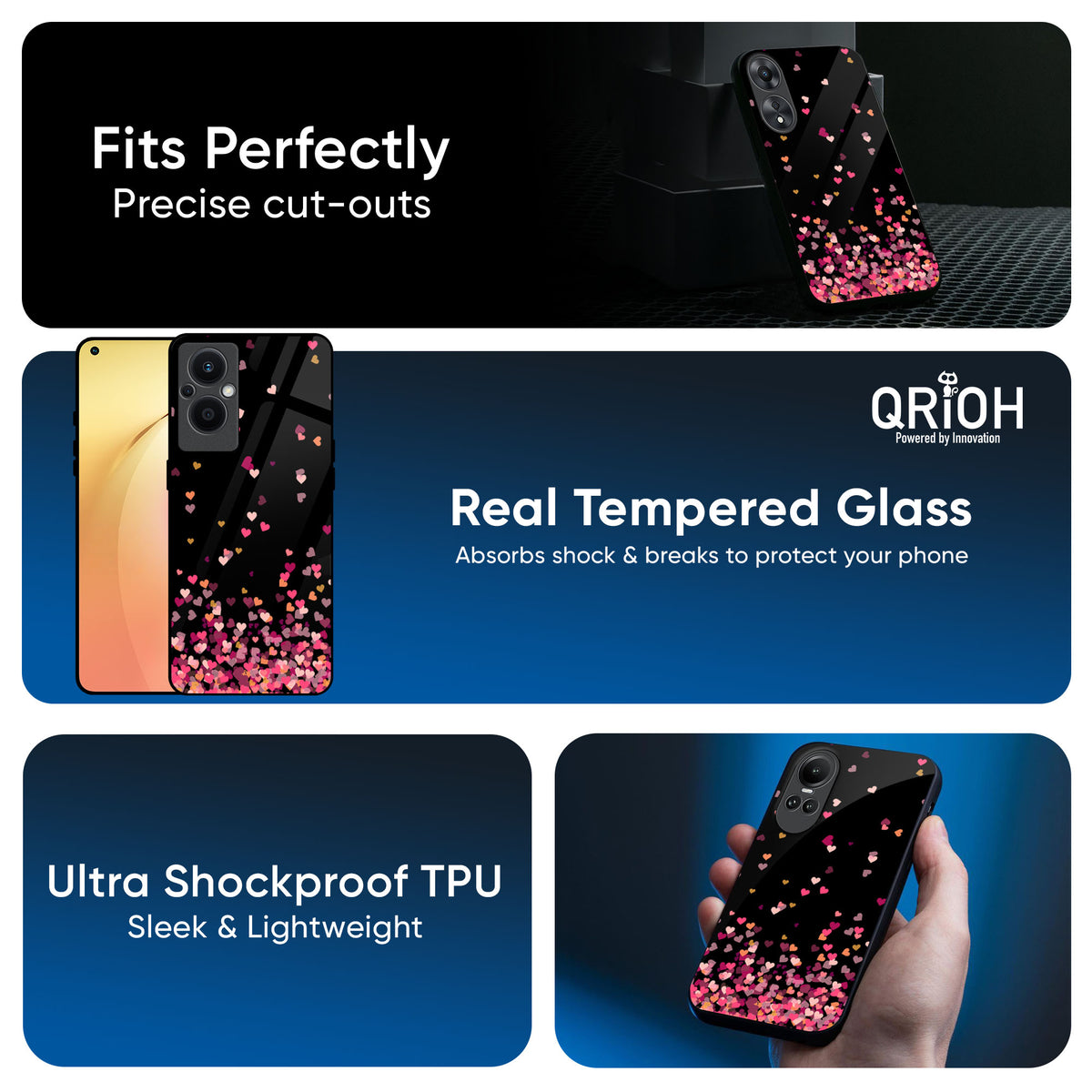 Heart Rain Fall Glass Case For OPPO A3 Pro 5G