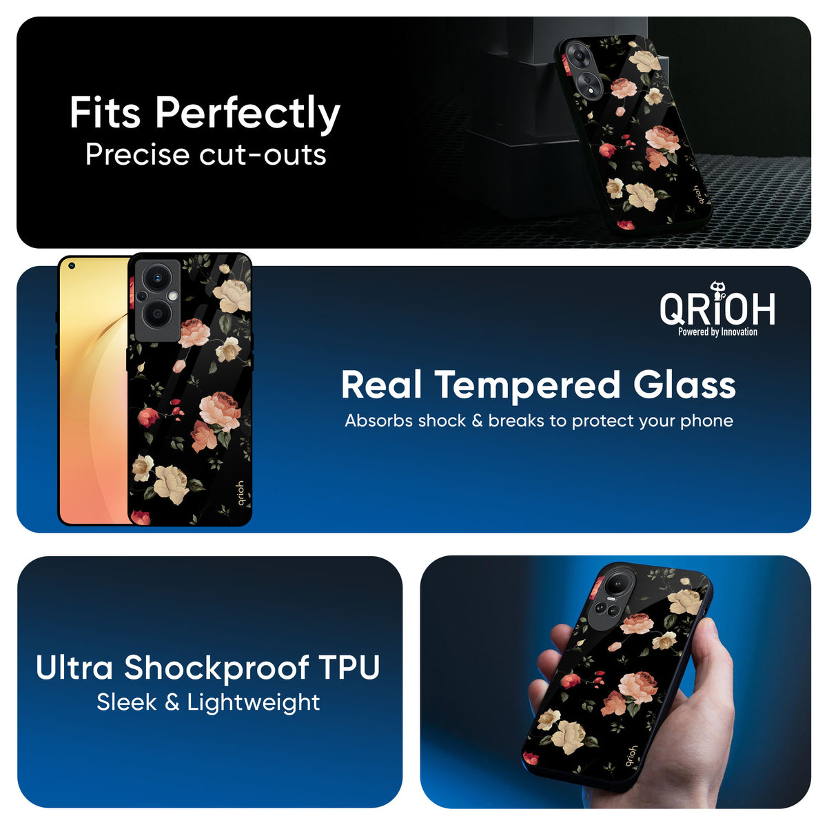 Black Spring Floral Glass Case for OPPO A3 Pro 5G