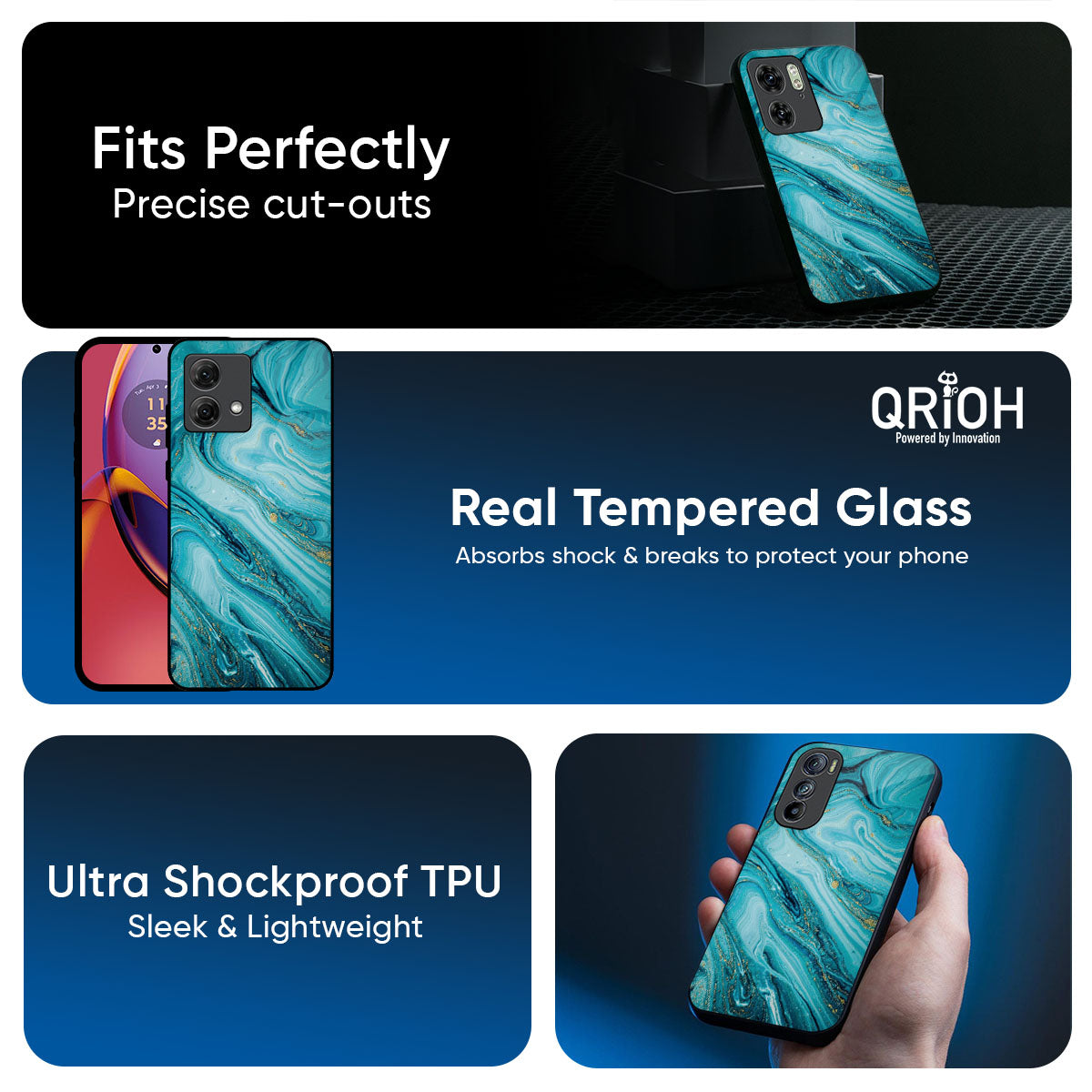 Ocean Marble Glass Case for Motorola Edge G67 Power