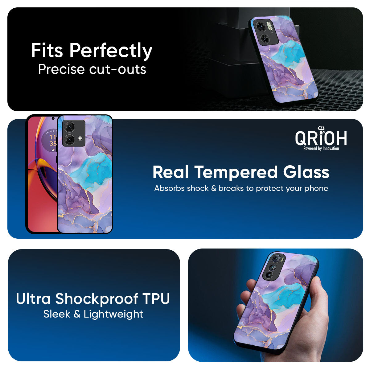 Alcohol ink Marble Glass Case for Motorola Edge 50 Fusion 5G