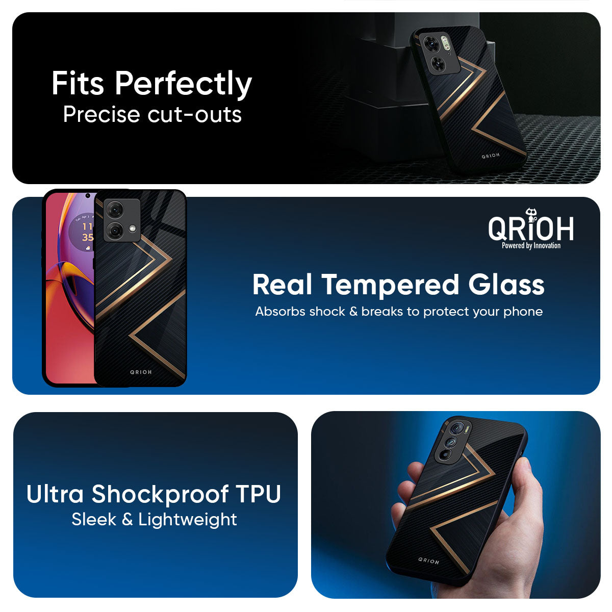 Sleek Golden & Navy Glass Case for Motorola Edge 70 5G