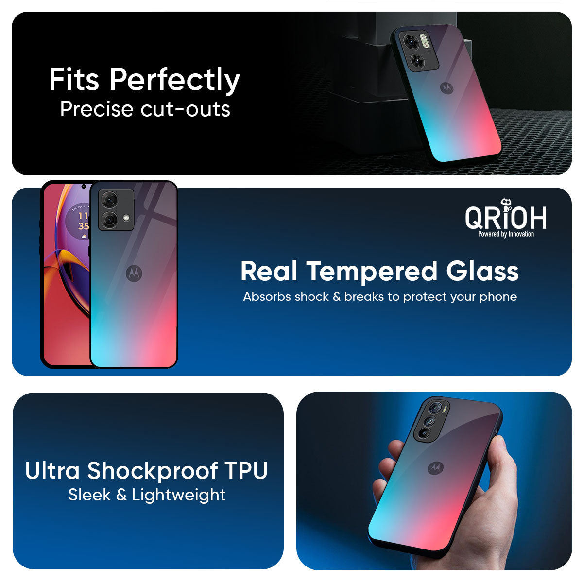 Rainbow Laser Glass Case for Motorola Edge G57 Power