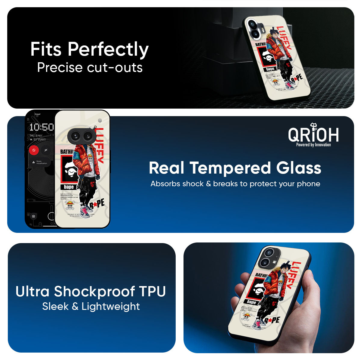 Bape Luffy Glass Case for Nothing Phone 4a Pro 5G