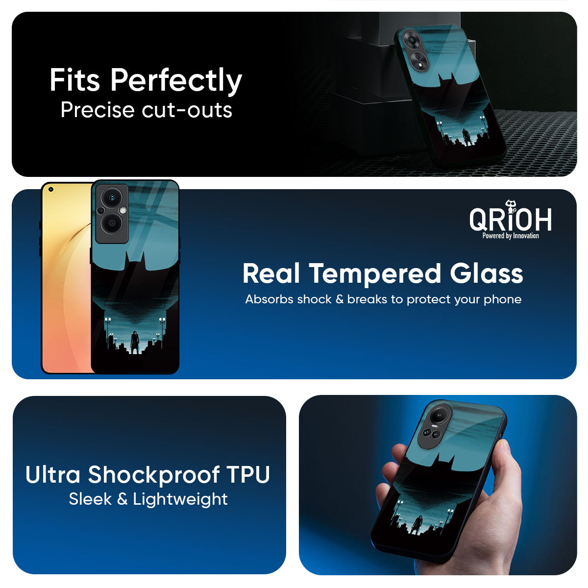 Cyan Bat Glass Case for Oppo Reno14 5G
