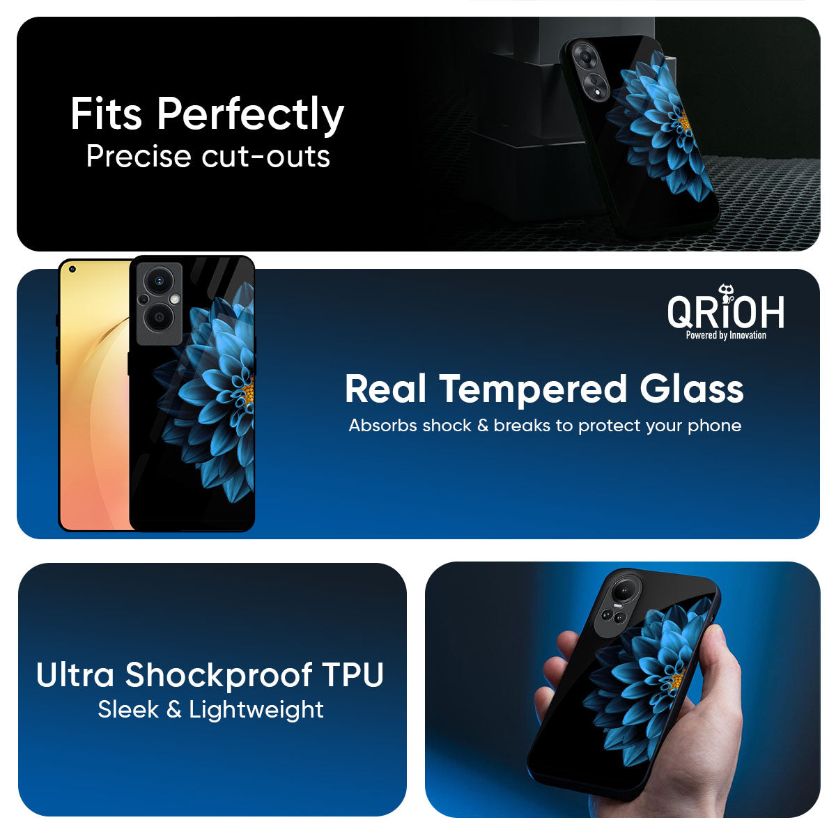 Half Blue Flower Glass Case for Oppo K13 Turbo Pro 5G
