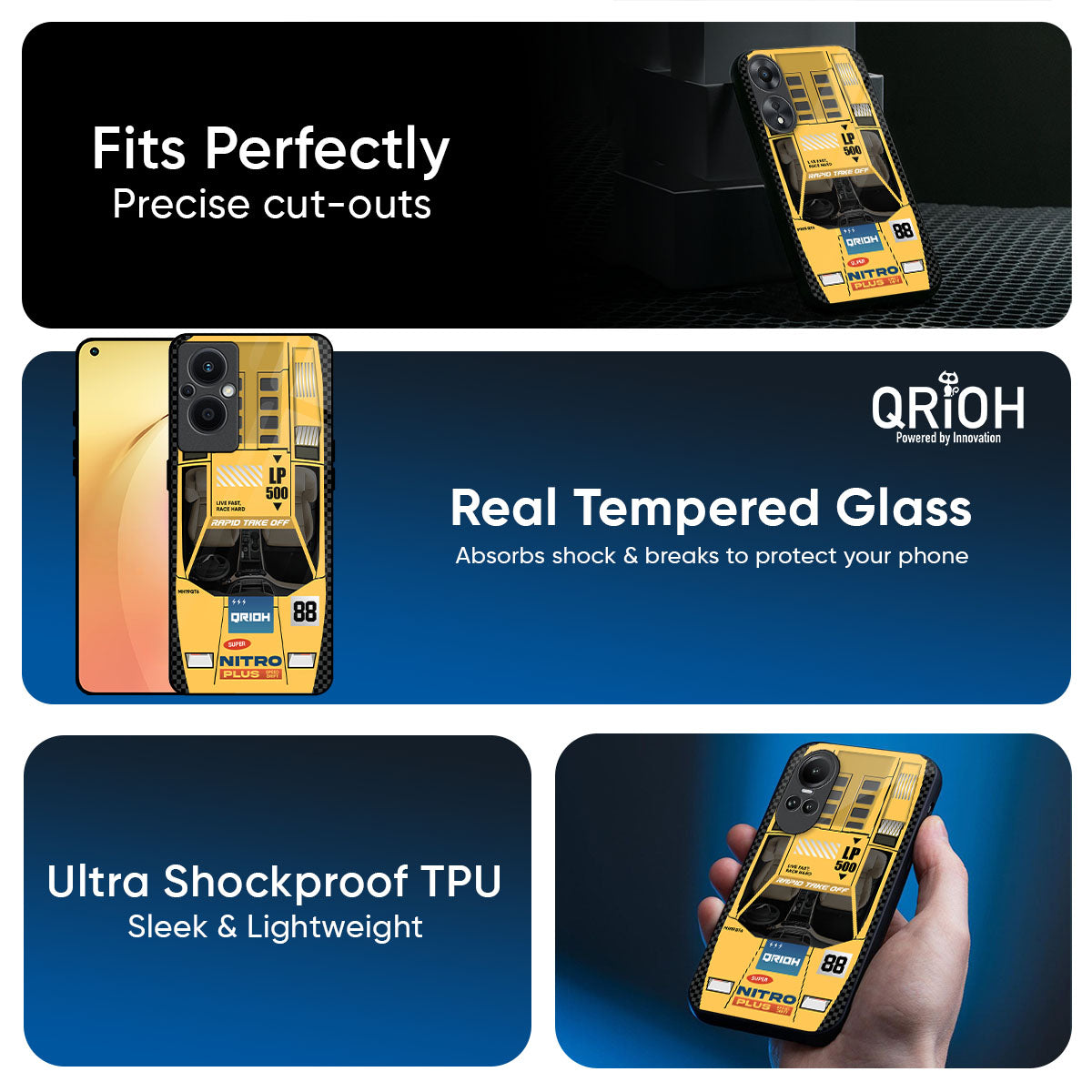 Yellow Racing Car Glass Case for Oppo Reno14 5G