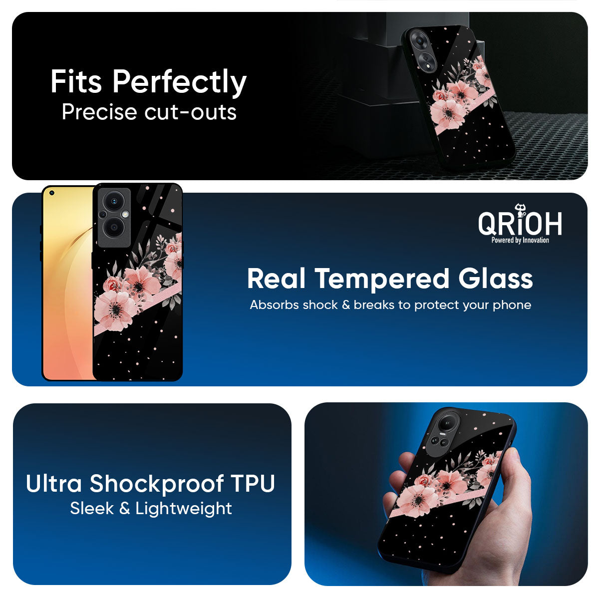 Floral Black Band Glass Case For Oppo K13 Turbo Pro 5G