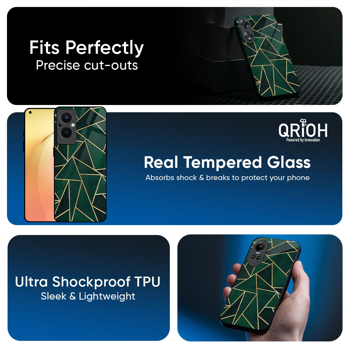 Abstract Green Glass Case For Oppo F33 Pro 5G