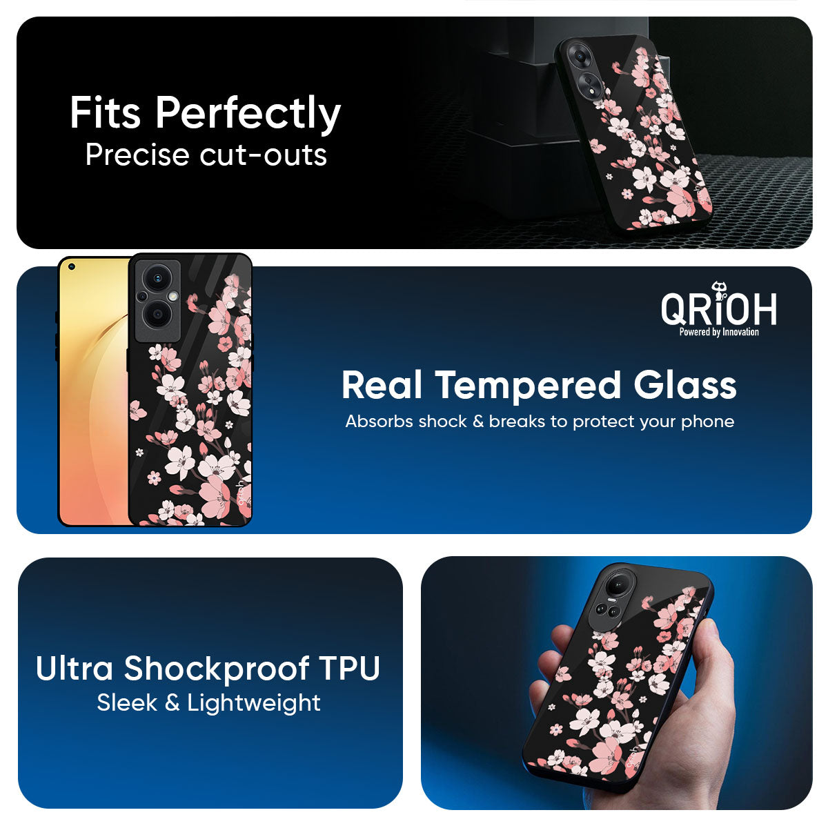 Black Cherry Blossom Glass Case for Oppo K13 Turbo Pro 5G
