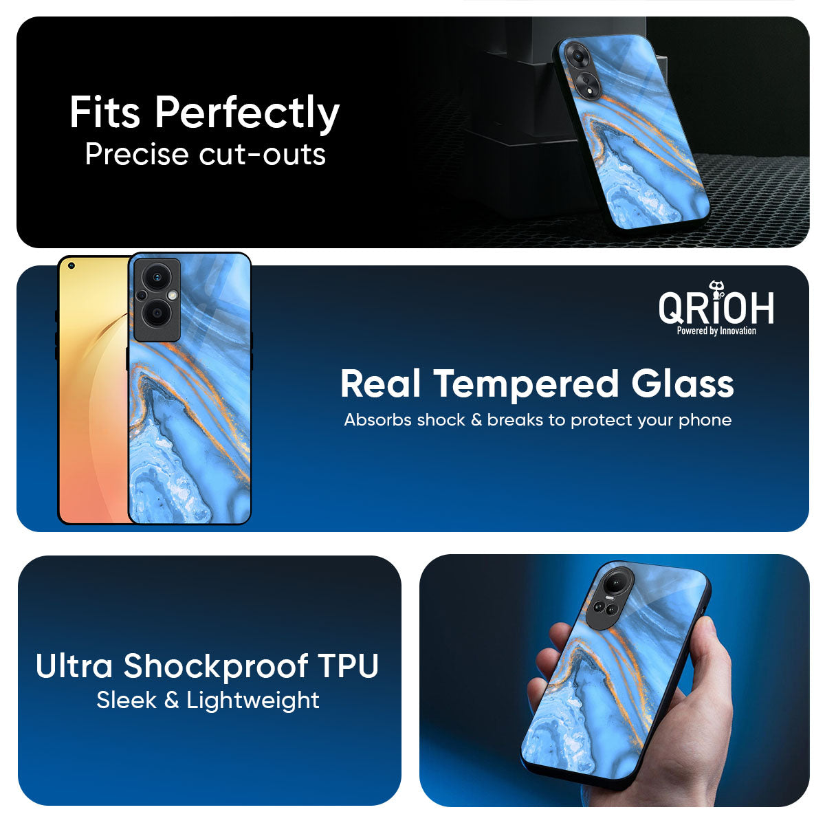 Vibrant Blue Marble Glass Case for Oppo Reno14 5G