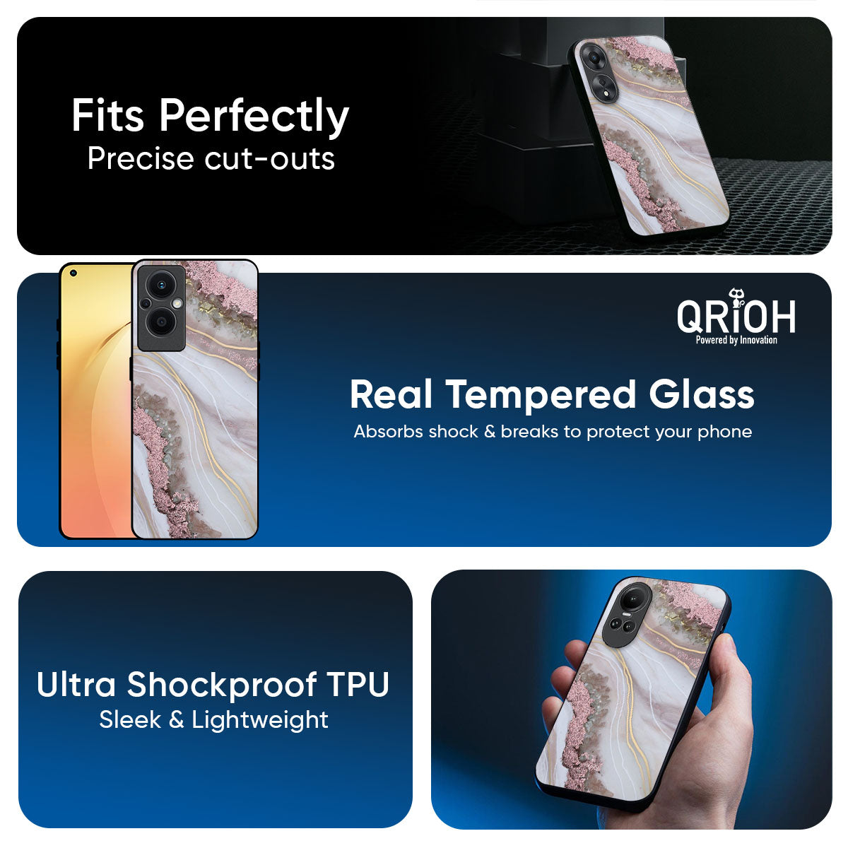Pink & Gold Gllitter Marble Glass Case for Oppo K13 Turbo Pro 5G