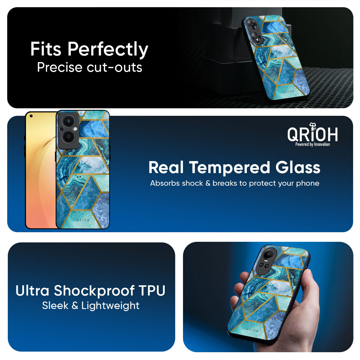 Turquoise Geometrical Marble Glass Case for Oppo K13 Turbo Pro 5G