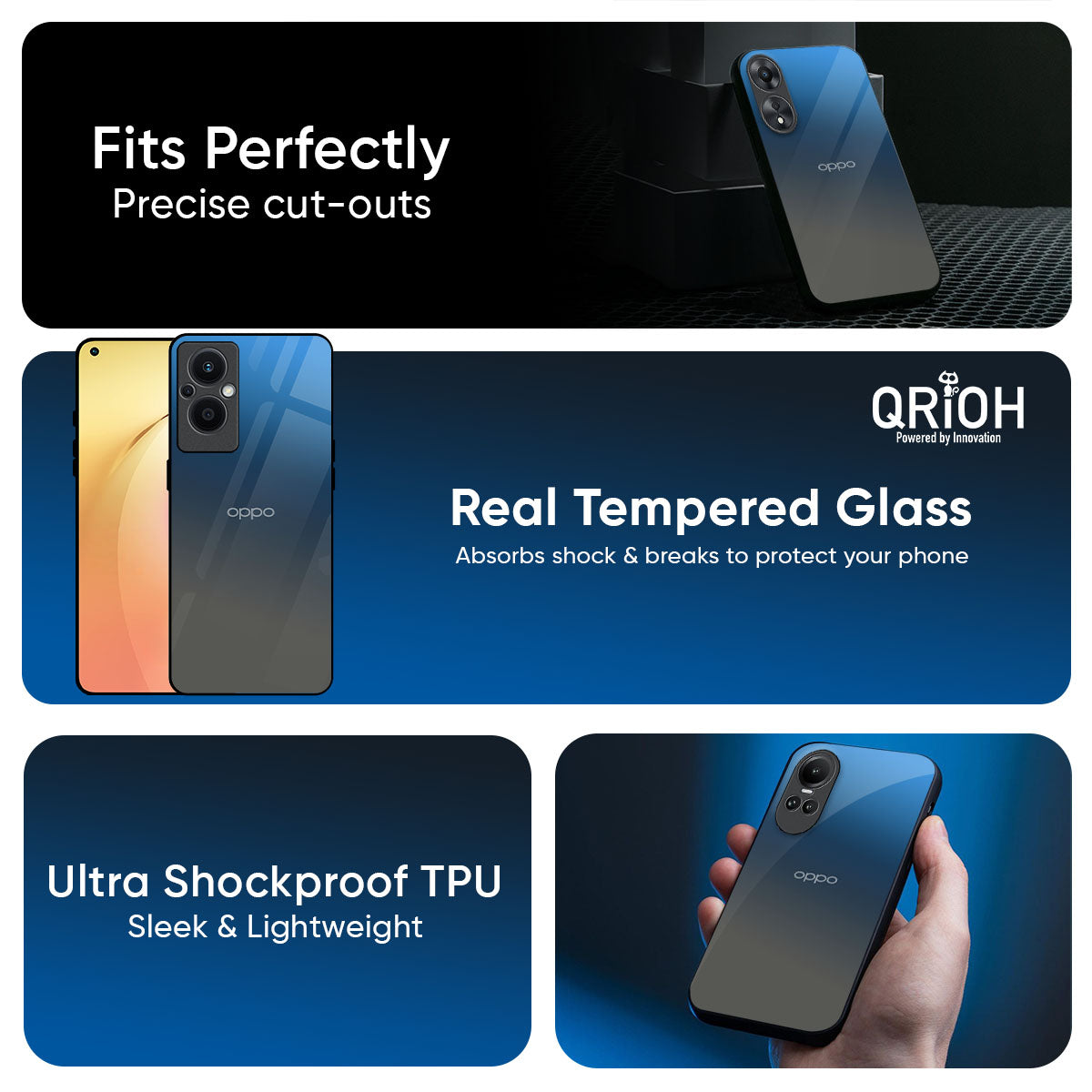 Blue Grey Ombre Glass Case for Oppo K13 Turbo Pro 5G