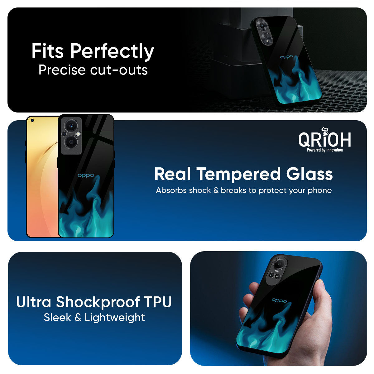 Teal Flames Glass Case for Oppo K13 Turbo Pro 5G
