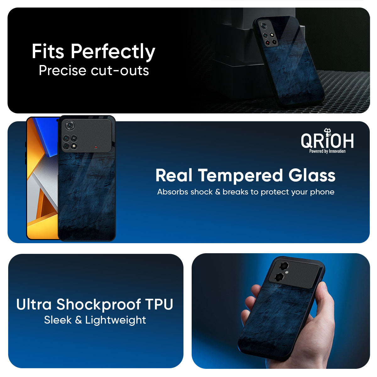 Dark Blue Grunge Glass Case for Poco X8 Pro 5G