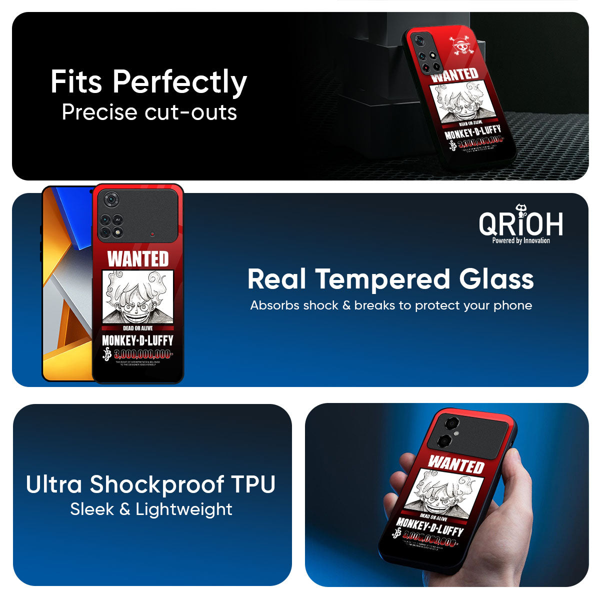 Luffy Wanted Glass Case for Poco F6 5G