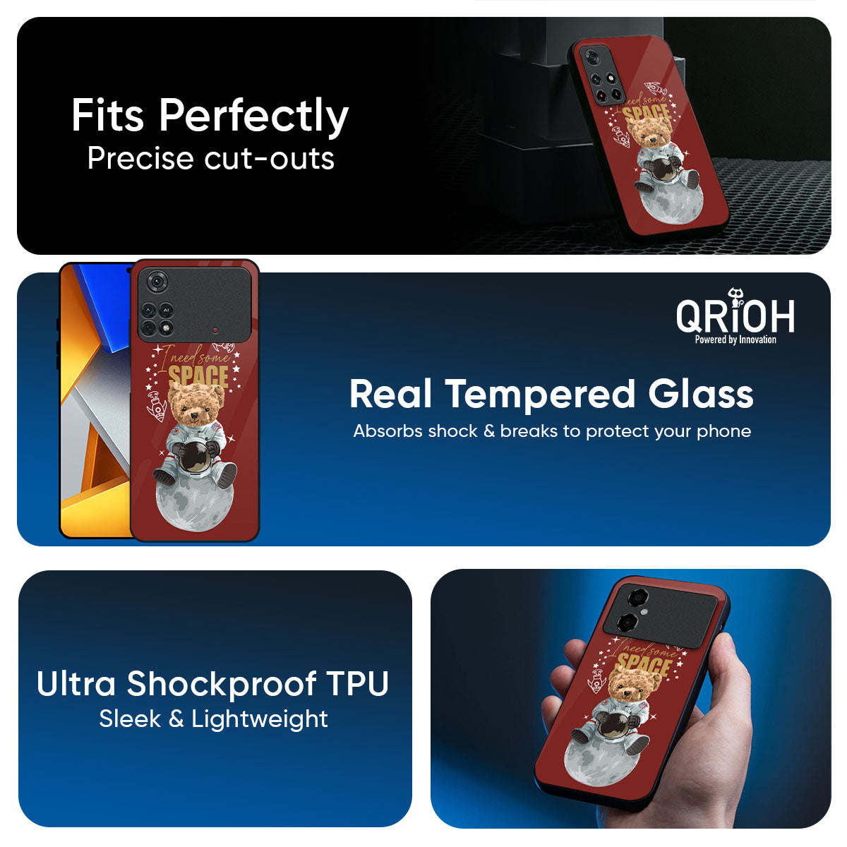 Astronaut Bear Glass Case for Poco X8 Pro 5G