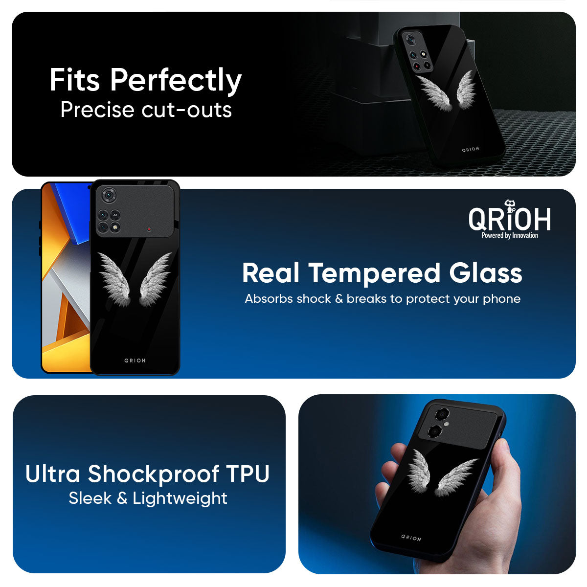 White Angel Wings Glass Case for Poco F6 5G
