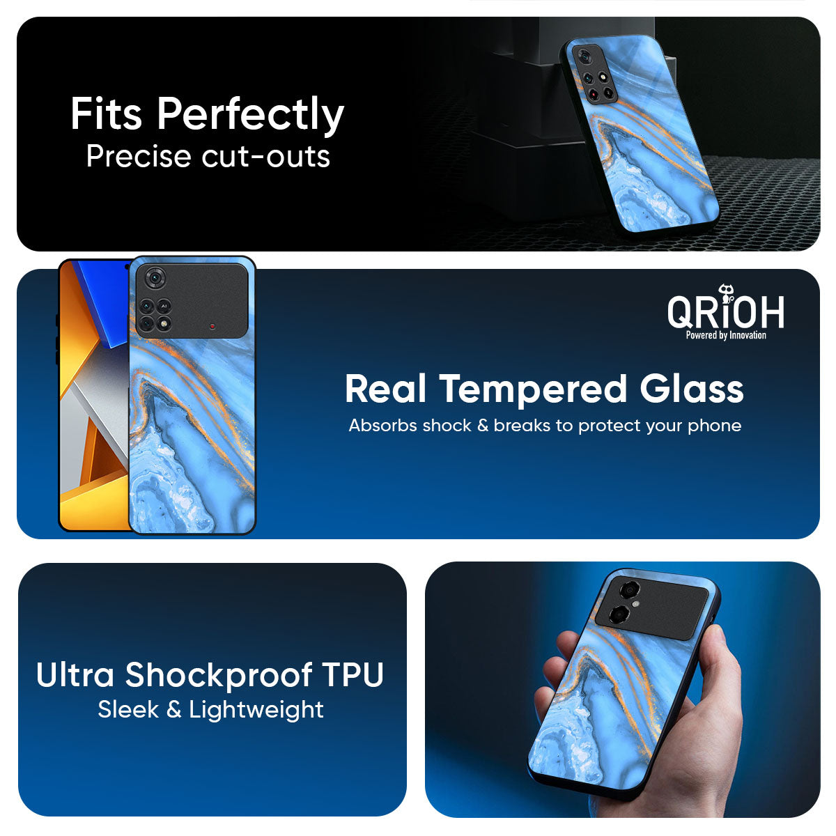 Vibrant Blue Marble Glass Case for Poco X8 Pro 5G