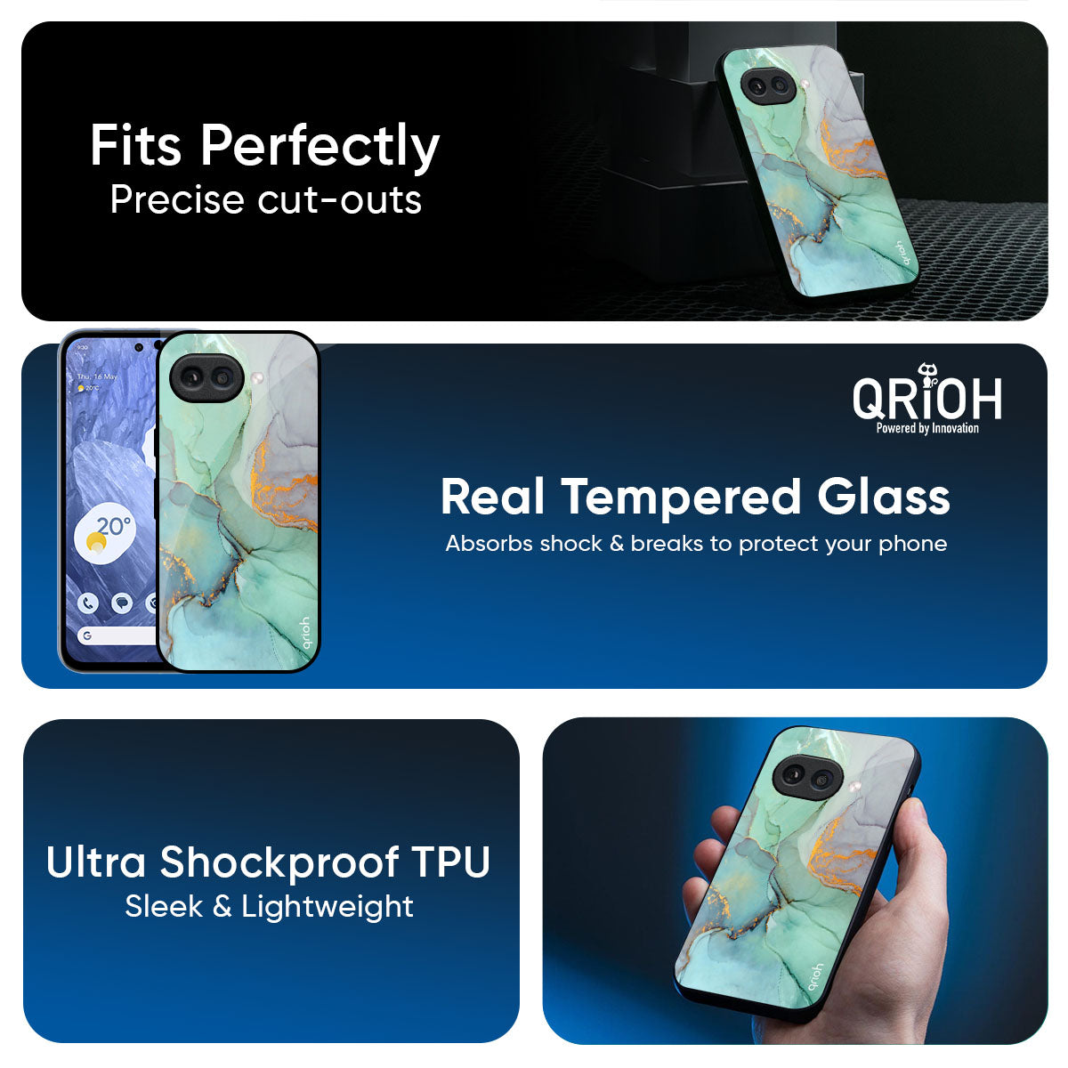 Green Marble Glass Case for Google Pixel 9A