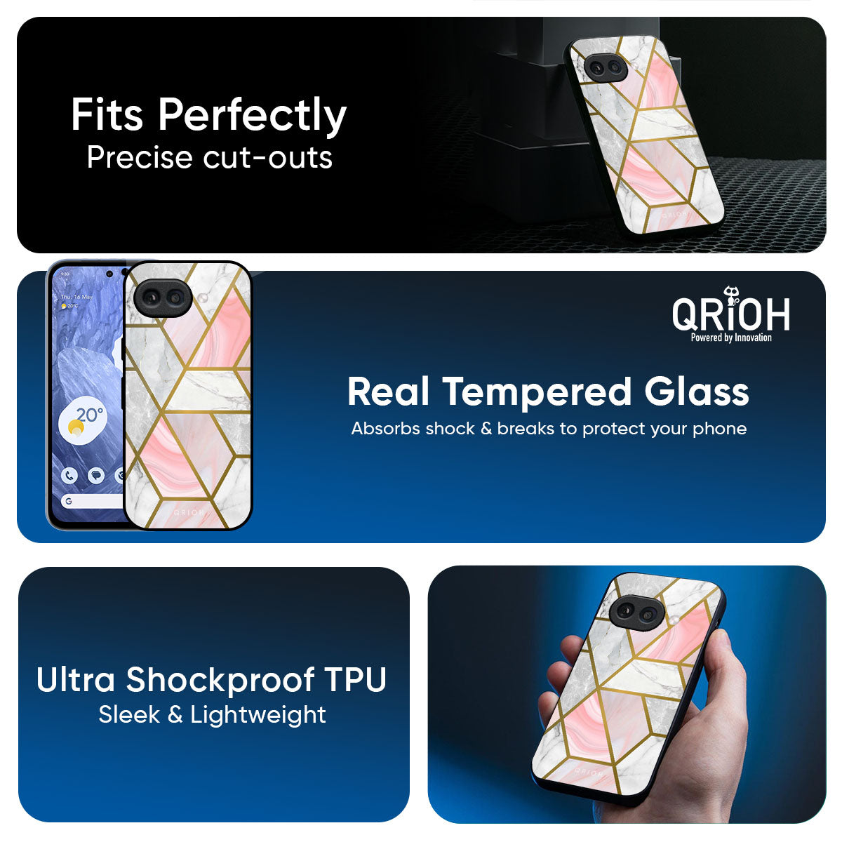 Geometrical Marble Glass Case for Google Pixel 9A