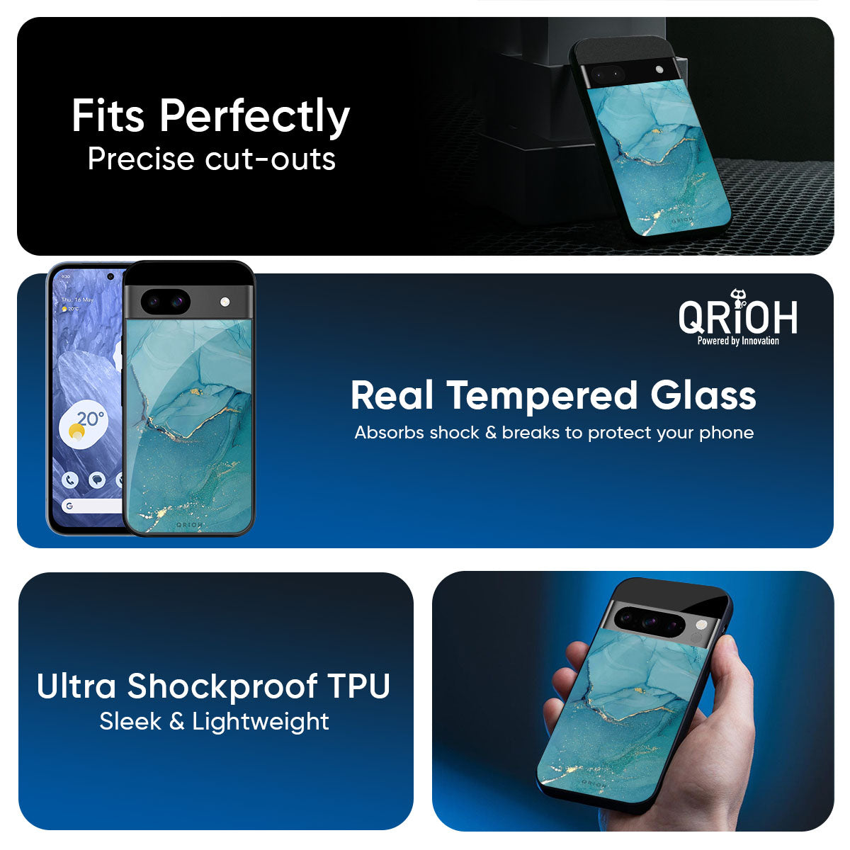 Blue Golden Glitter Glass Case for Google Pixel 9 Pro