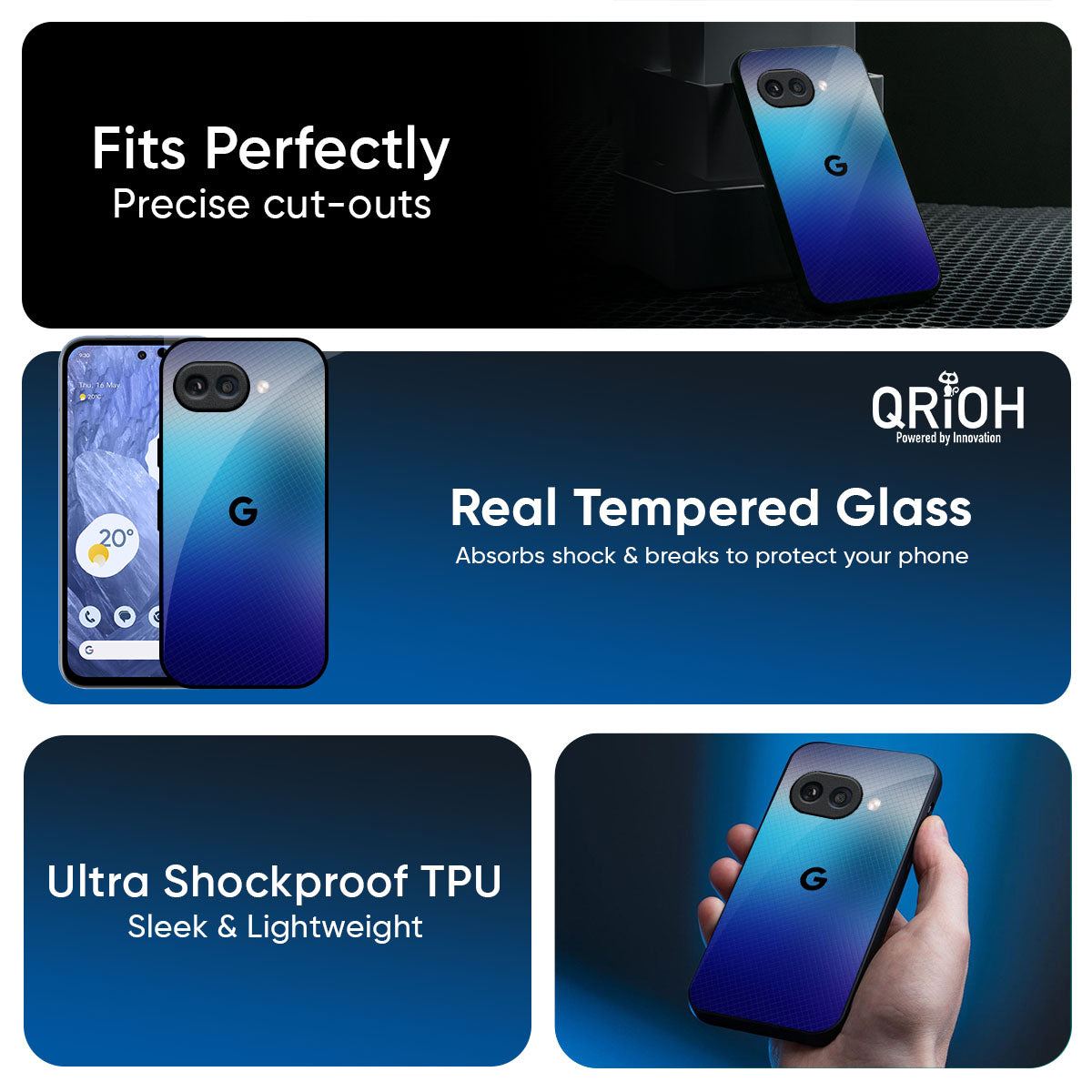 Blue Rhombus Pattern Glass Case for Google Pixel 10A 5G