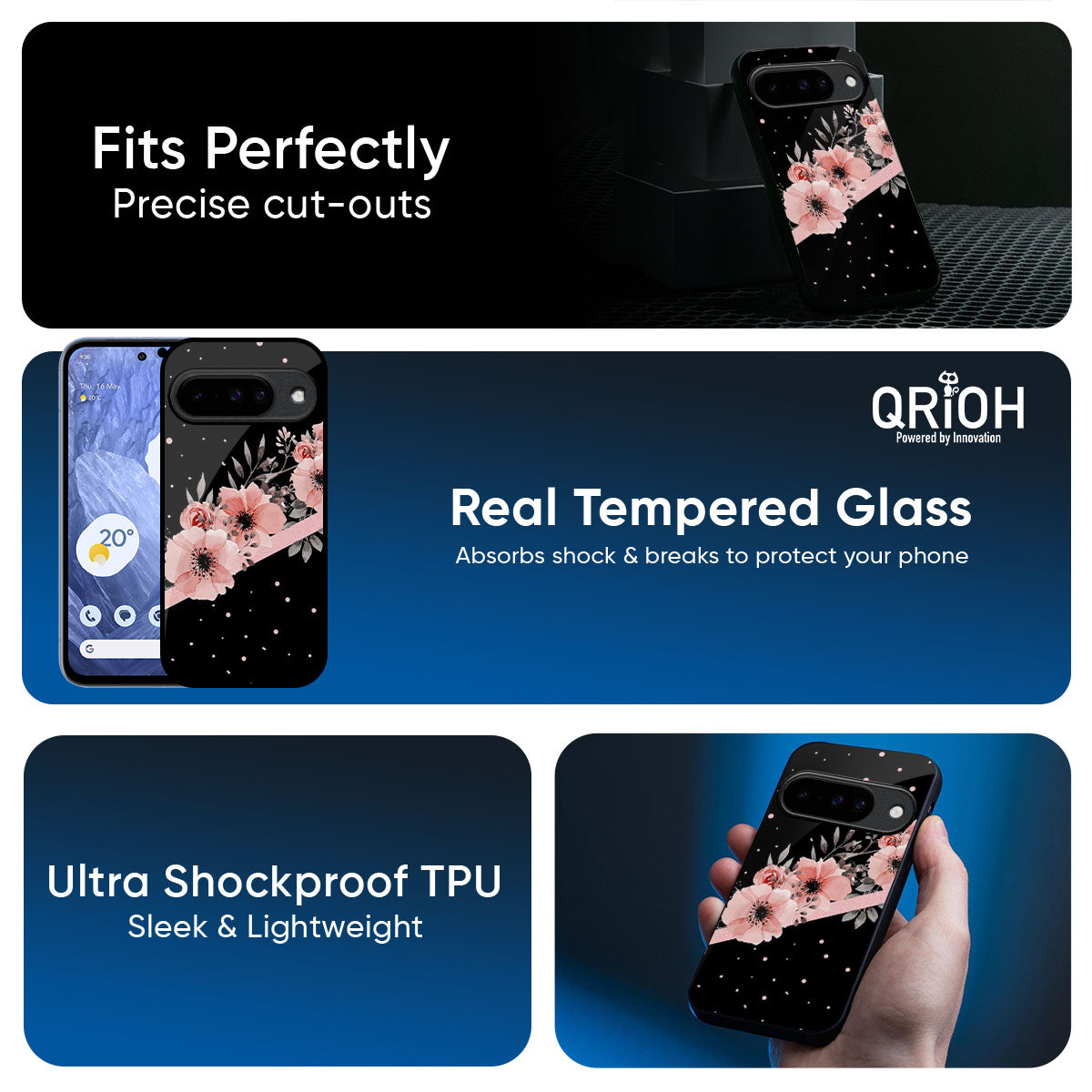 Floral Black Band Glass Case For Google Pixel 10 Pro 5G