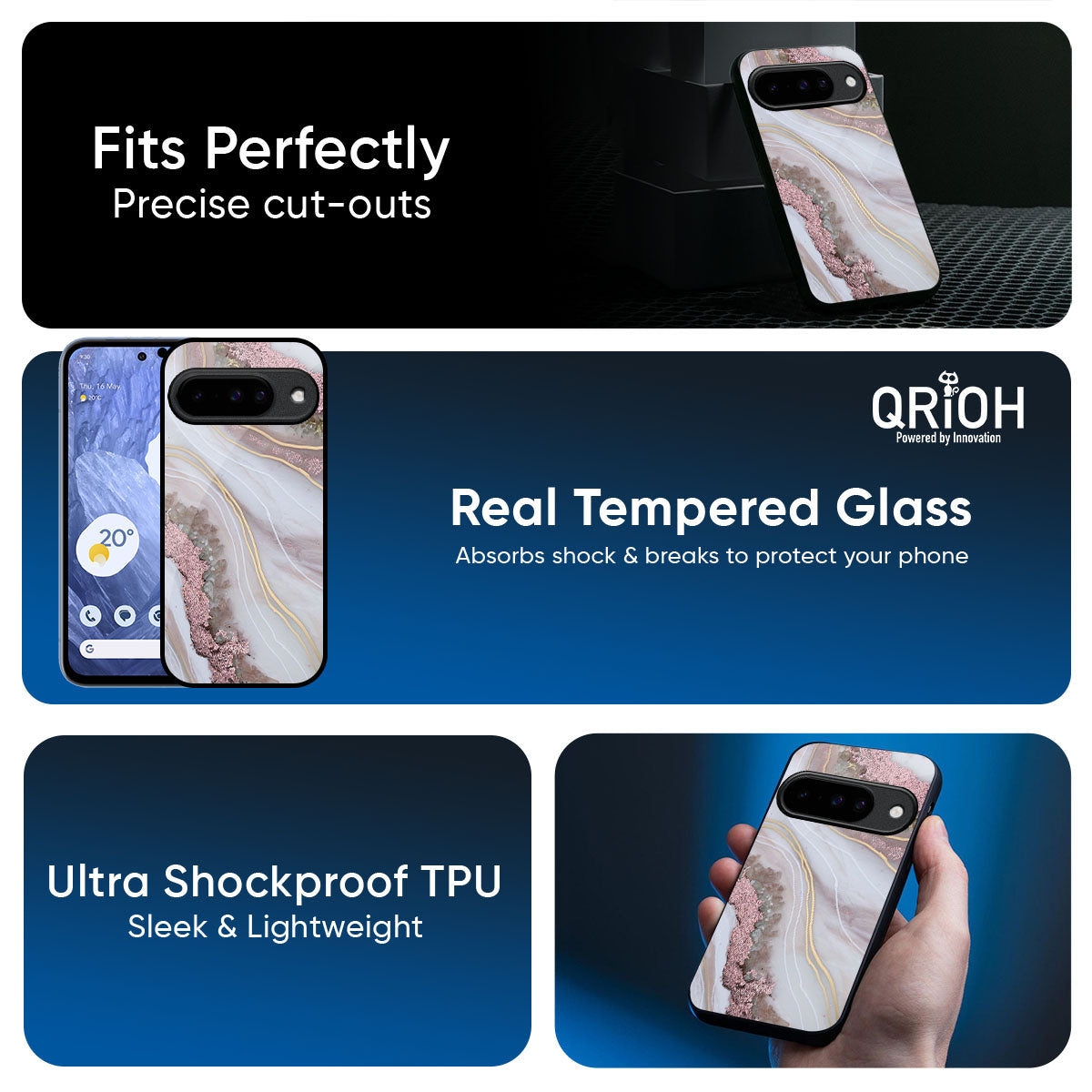 Pink & Gold Gllitter Marble Glass Case for Google Pixel 10 5G