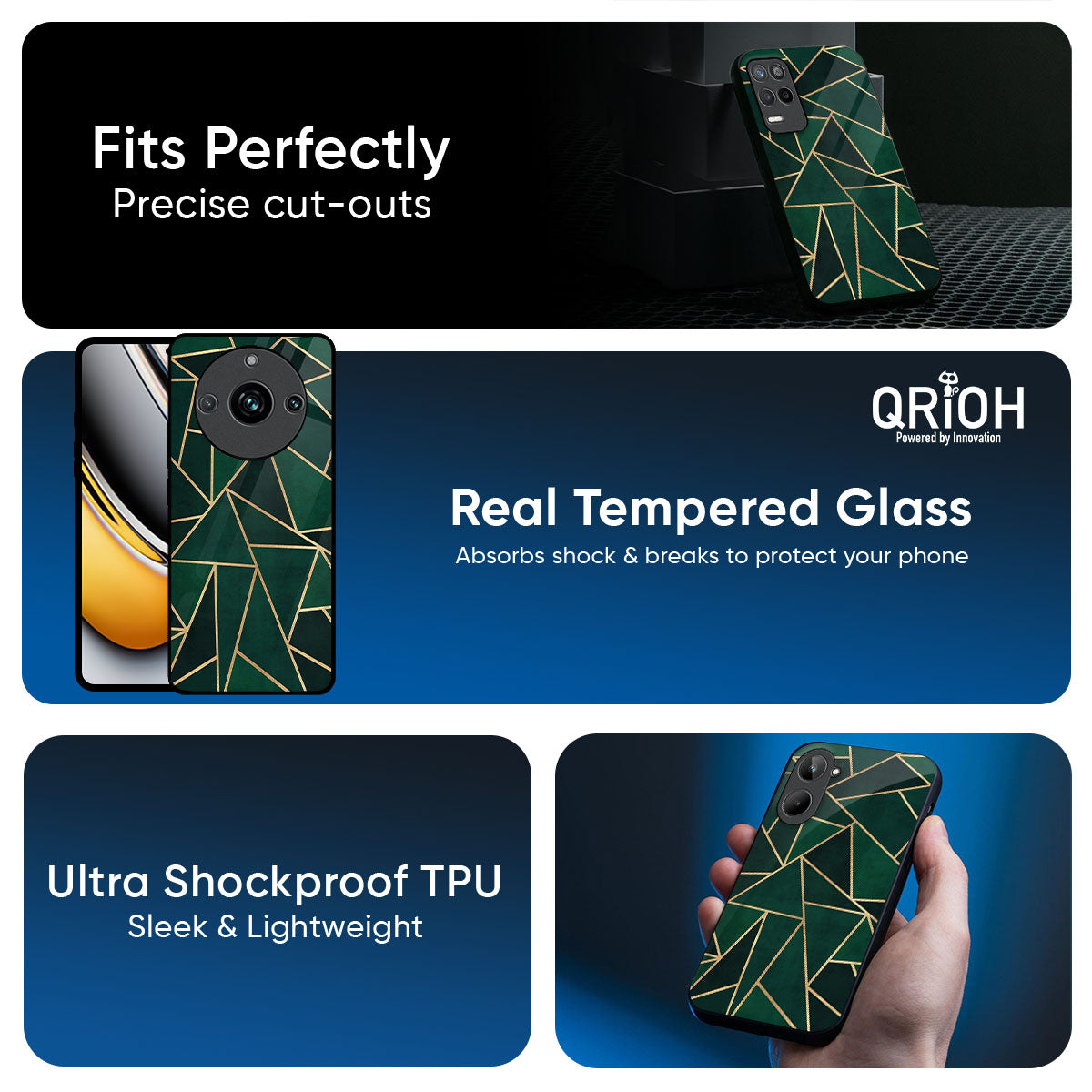 Abstract Green Glass Case For Realme 12X 5G