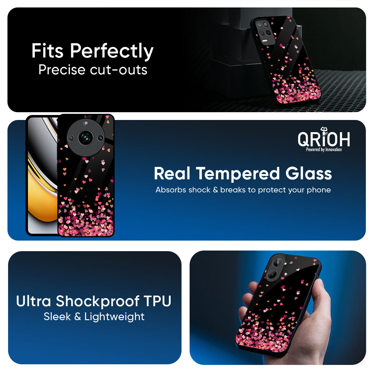 Heart Rain Fall Glass Case For Realme 14 Pro Plus 5G