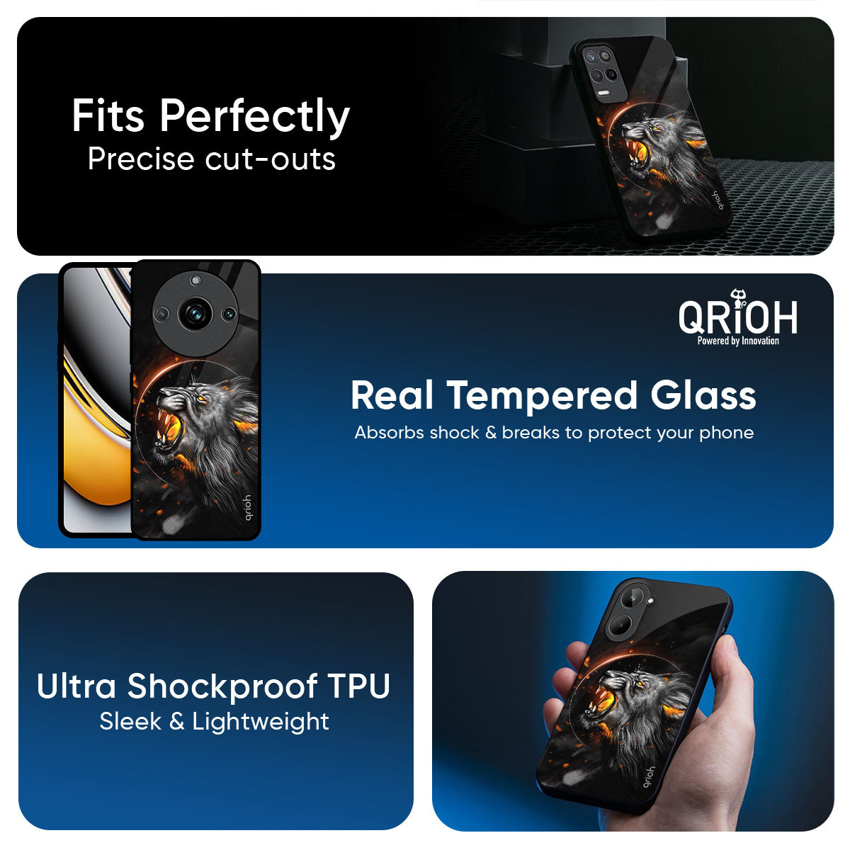 Aggressive Lion Glass Case for Realme 14 5G
