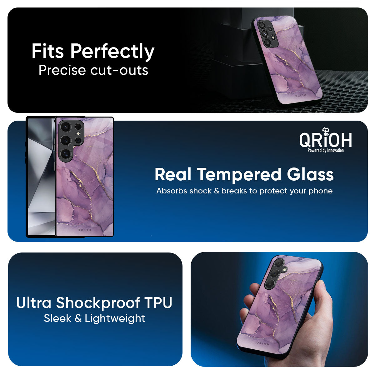 Purple Gold Marble Glass Case for Samsung Galaxy M56 5G