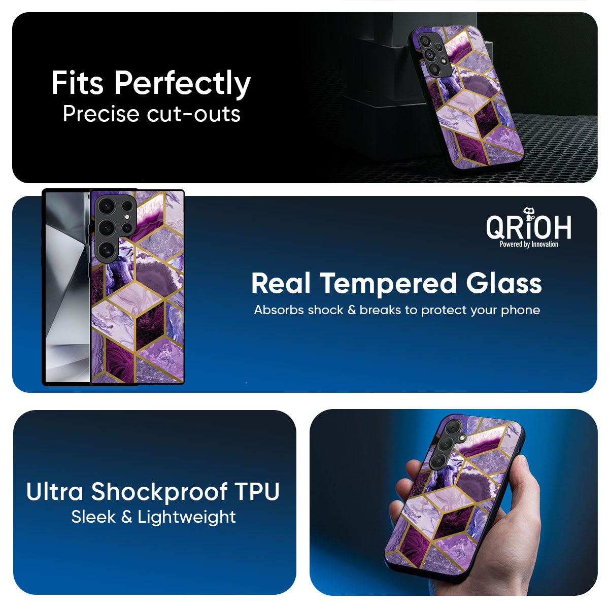 Purple Rhombus Marble Glass Case for Samsung Galaxy M56 5G