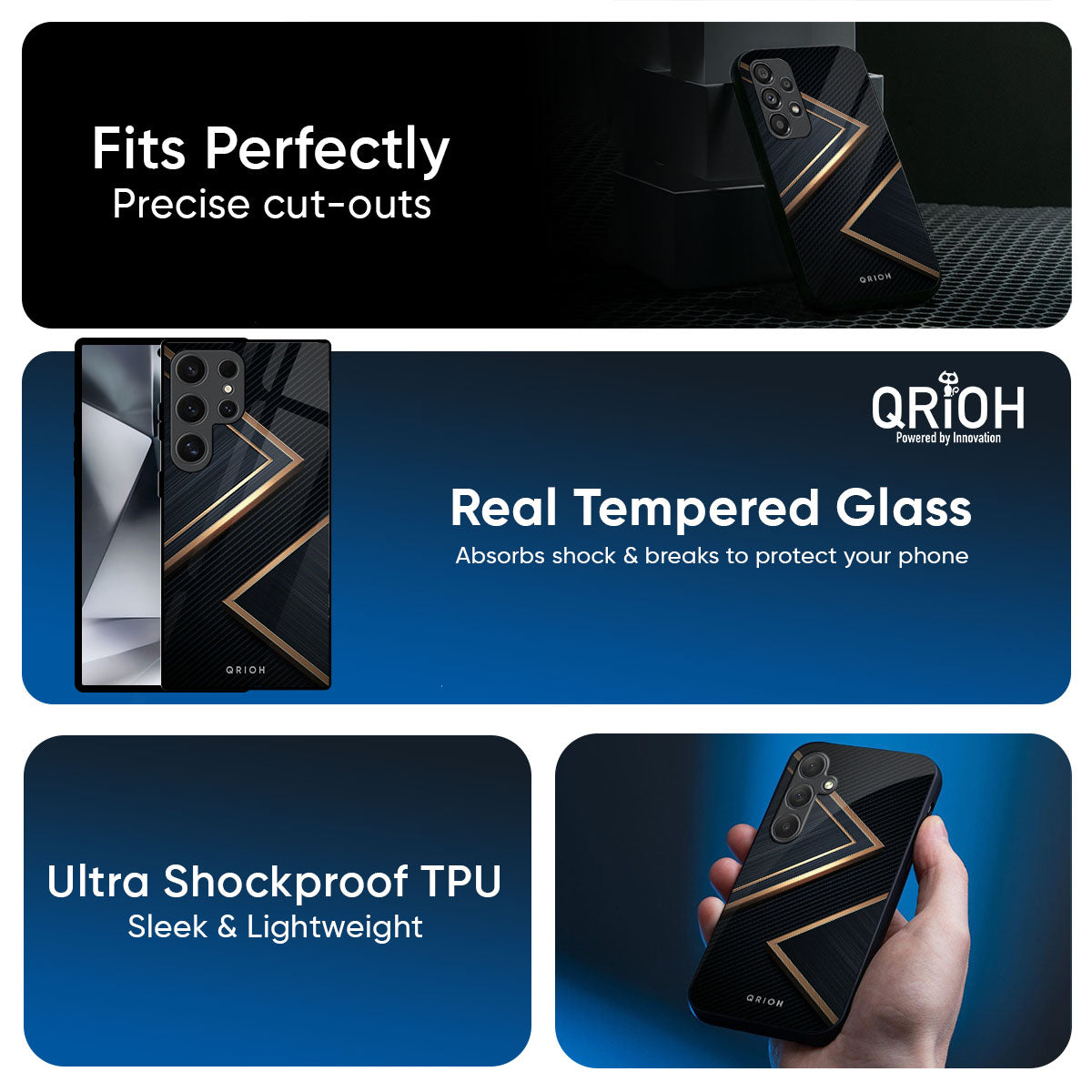 Sleek Golden & Navy Glass Case for Samsung Galaxy A57 5G