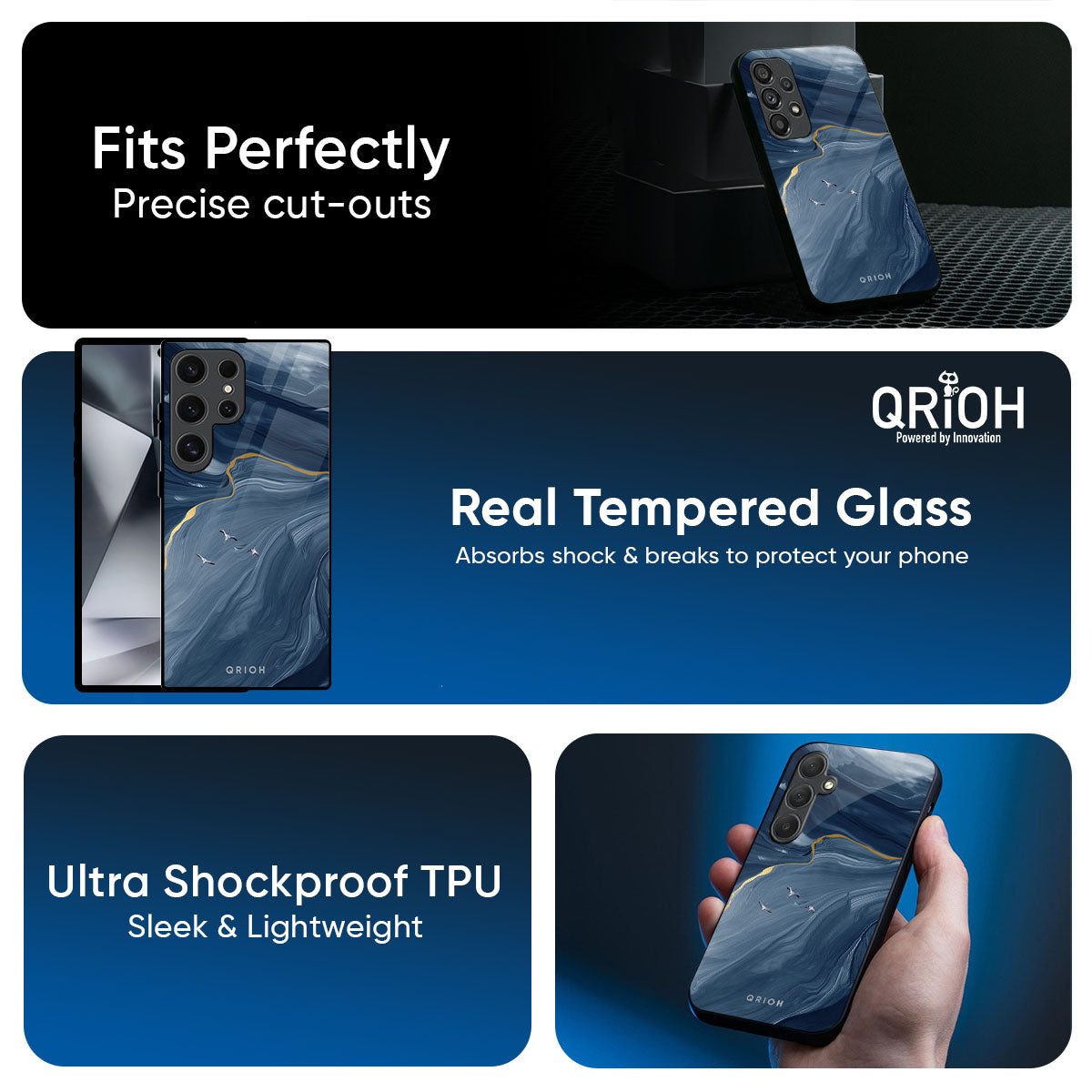 Deep Ocean Marble Glass Case for Samsung Galaxy M56 5G